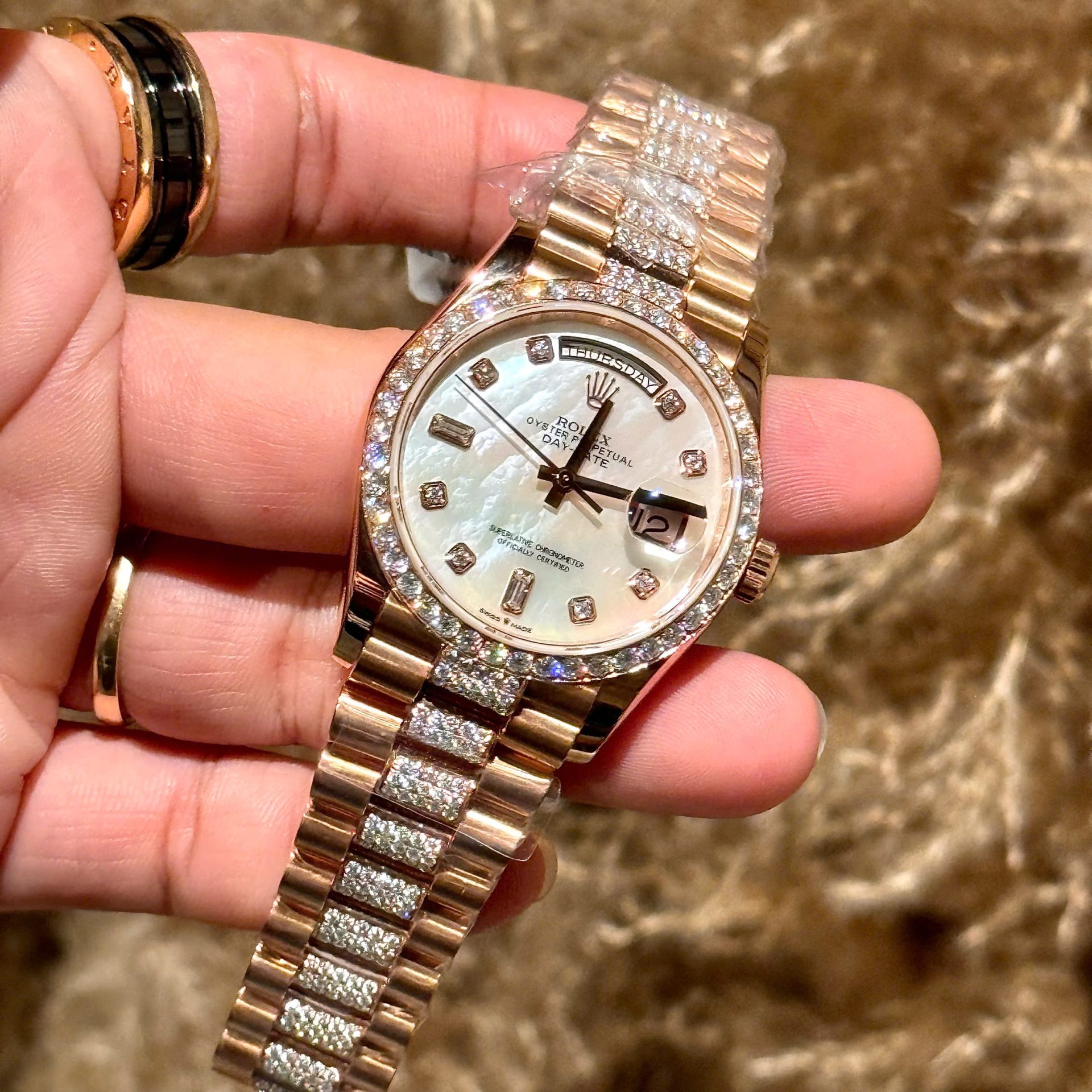 Rolex Best Replica Watch Day-Date Dial Mother Of Pearl Custom Gold Wrapped GMF 40mm