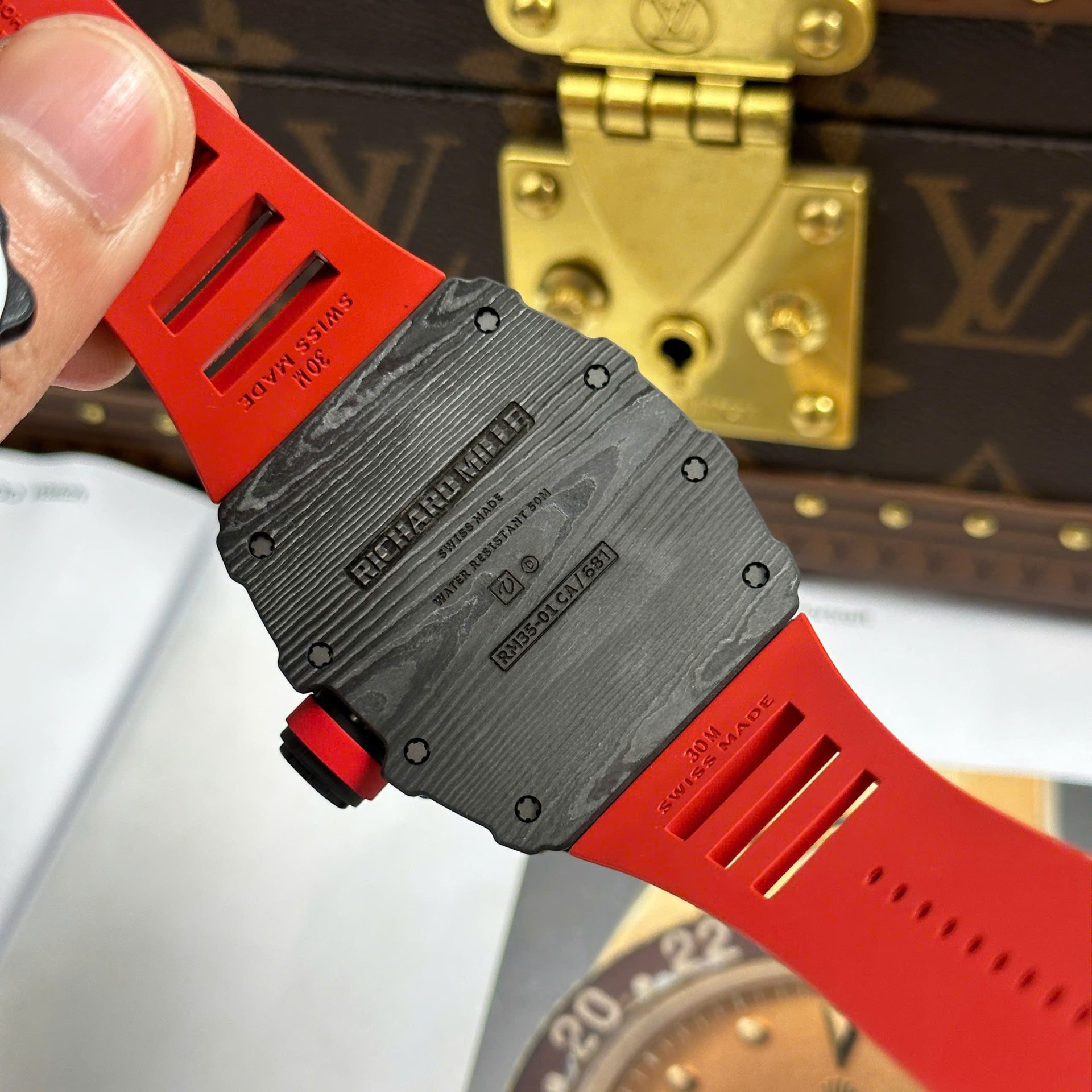 Richard Mille RM35-01 Rafael Nadal Carbon NTPT Copies Watches Red Rubber Strap ZF Factory 49,9x43mm