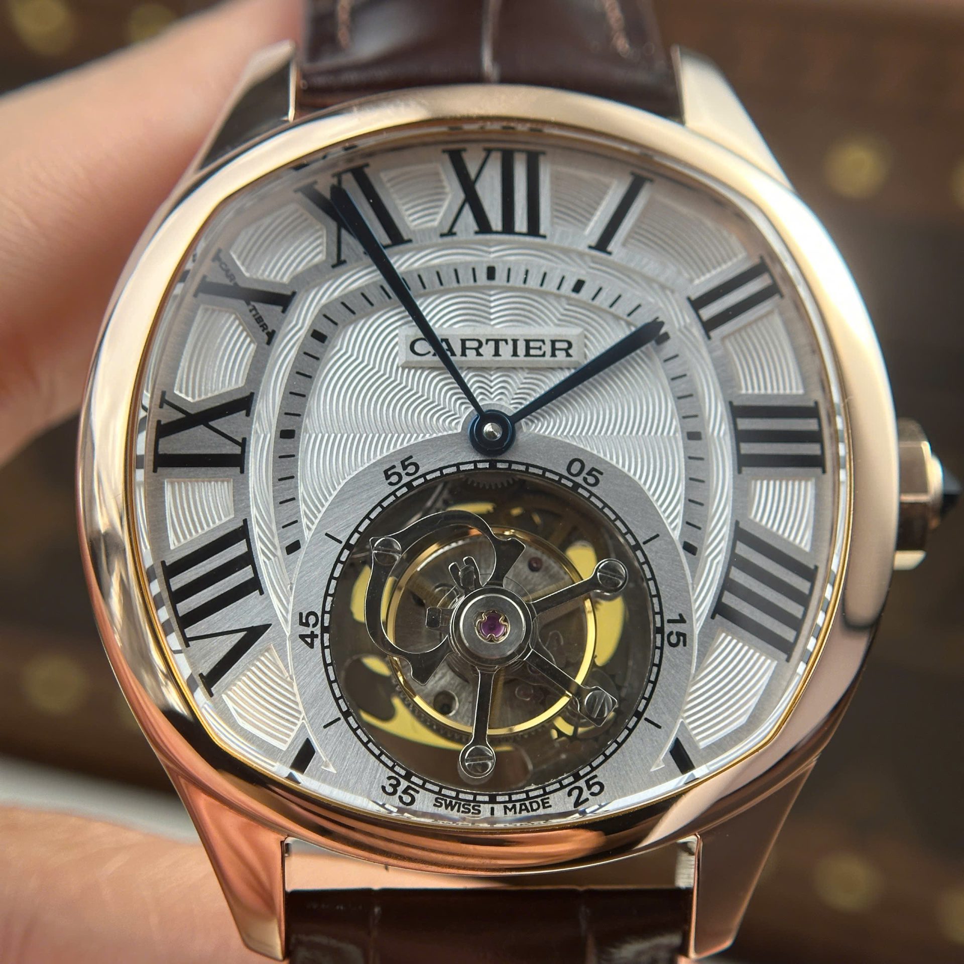 Cartier Drive Tourbillon Best Copies Watch Dial Guiloche Motif Leather Strap 41mm
