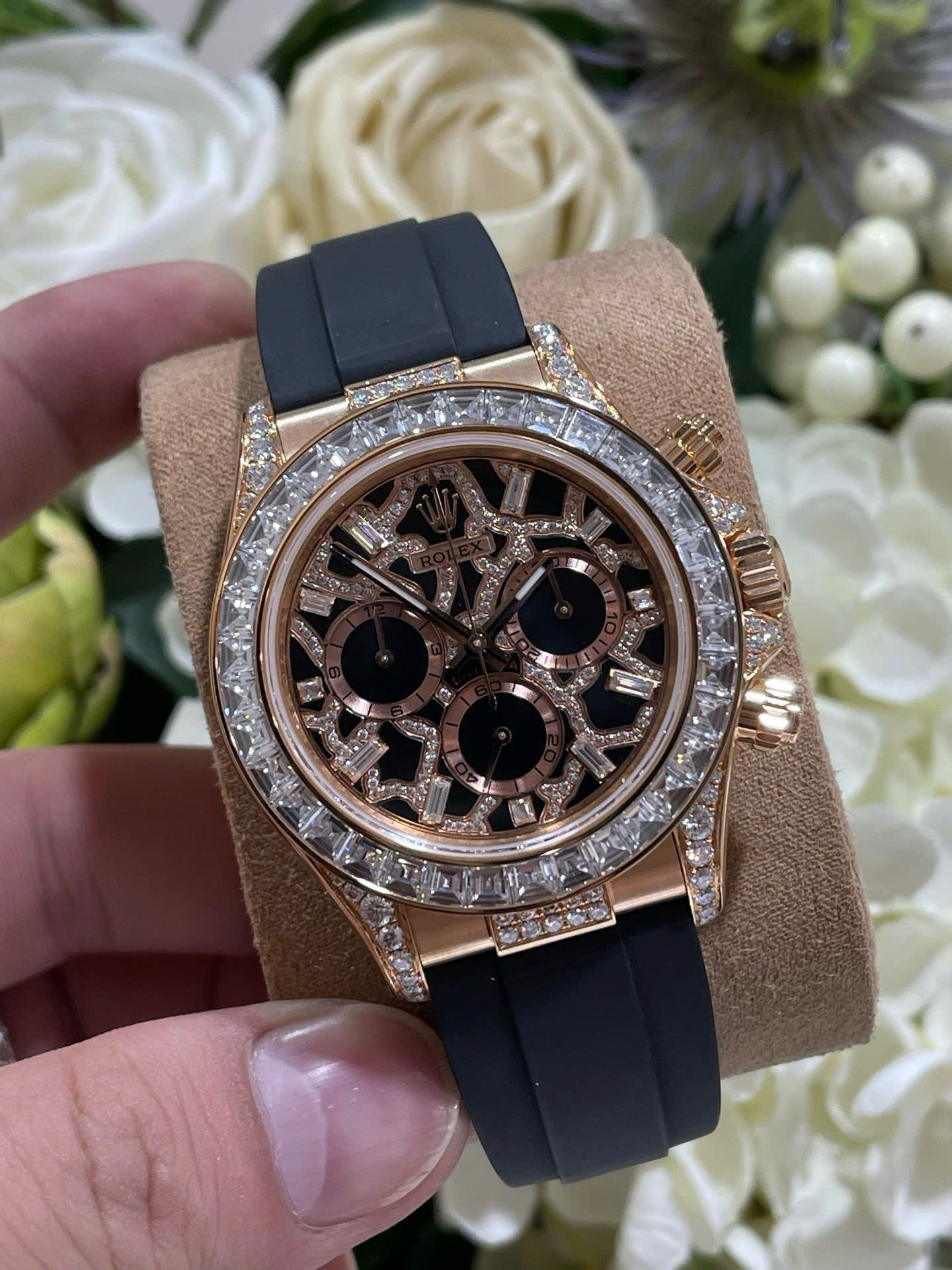 Rolex Daytona 116588TBR Giraffeb Chestnut Brown Dial Gold Wrapped   Moissanite Diamonds 40mm