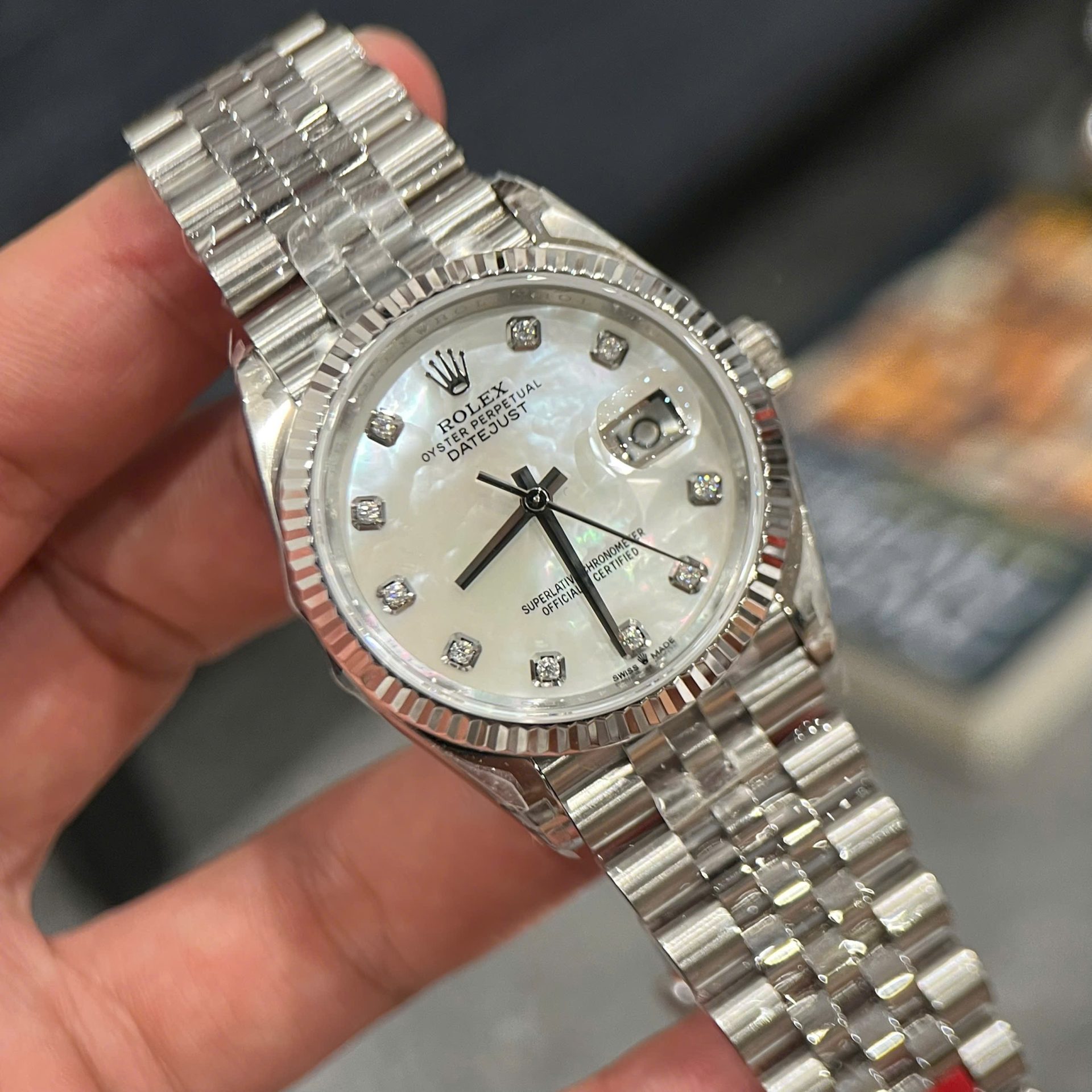 Rolex DateJust 126234 Luxury Replica Watches Mother Of Pearl   Moissanite Dial VS Factory 36mm