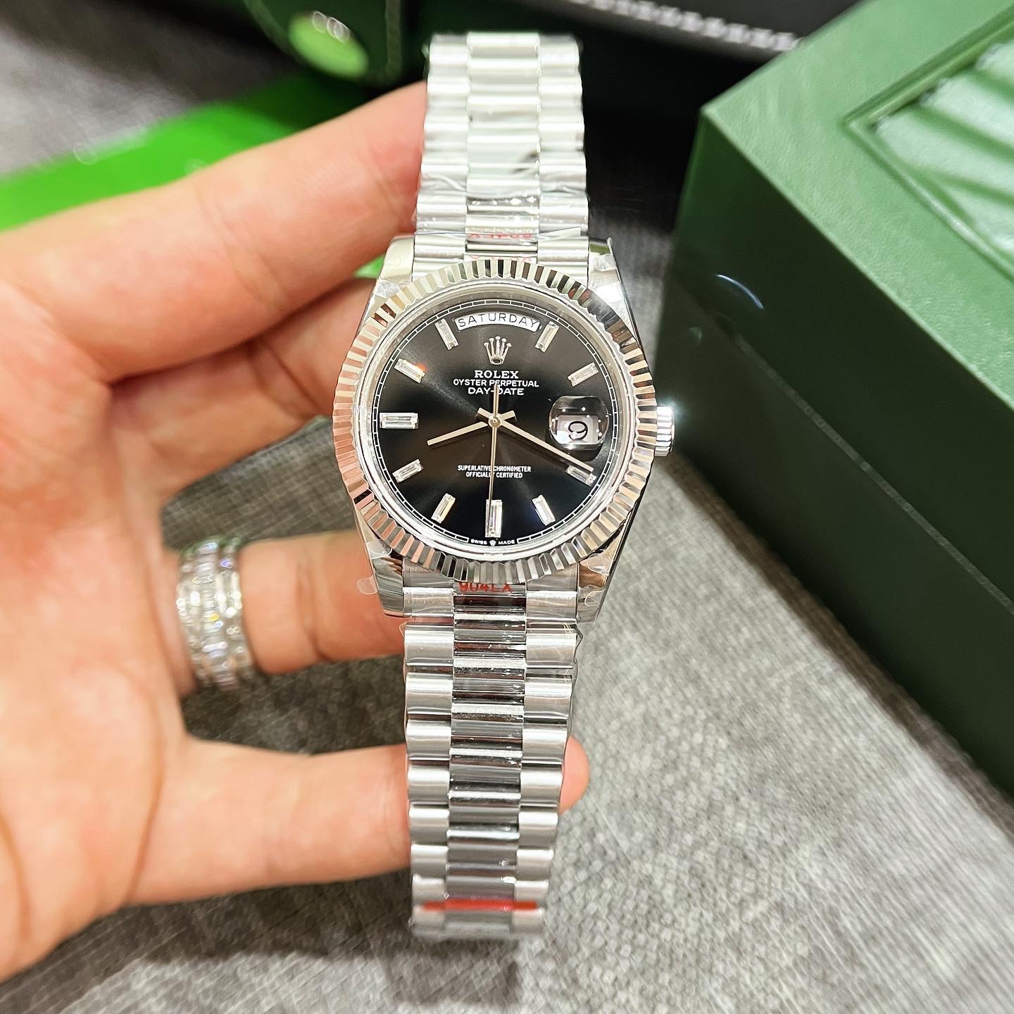 Rolex Replica 1:1 Watch Day-Date 228236 Black Dial With Stone Number GM Factory 40mm