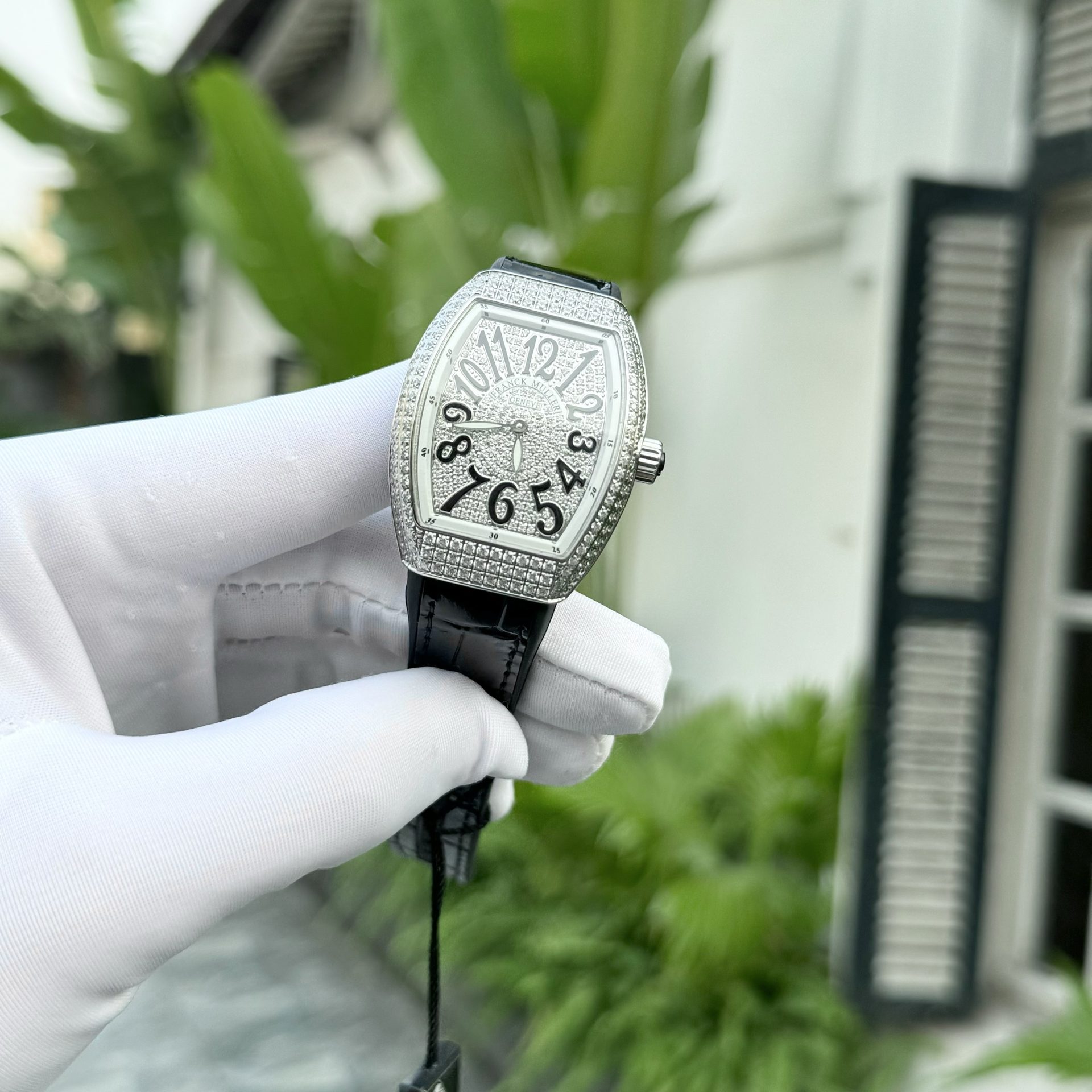 Franck Muller Rep 11 Watch V32 Women s Full Diamonds Black Rubber Strap ABF 32x40mm