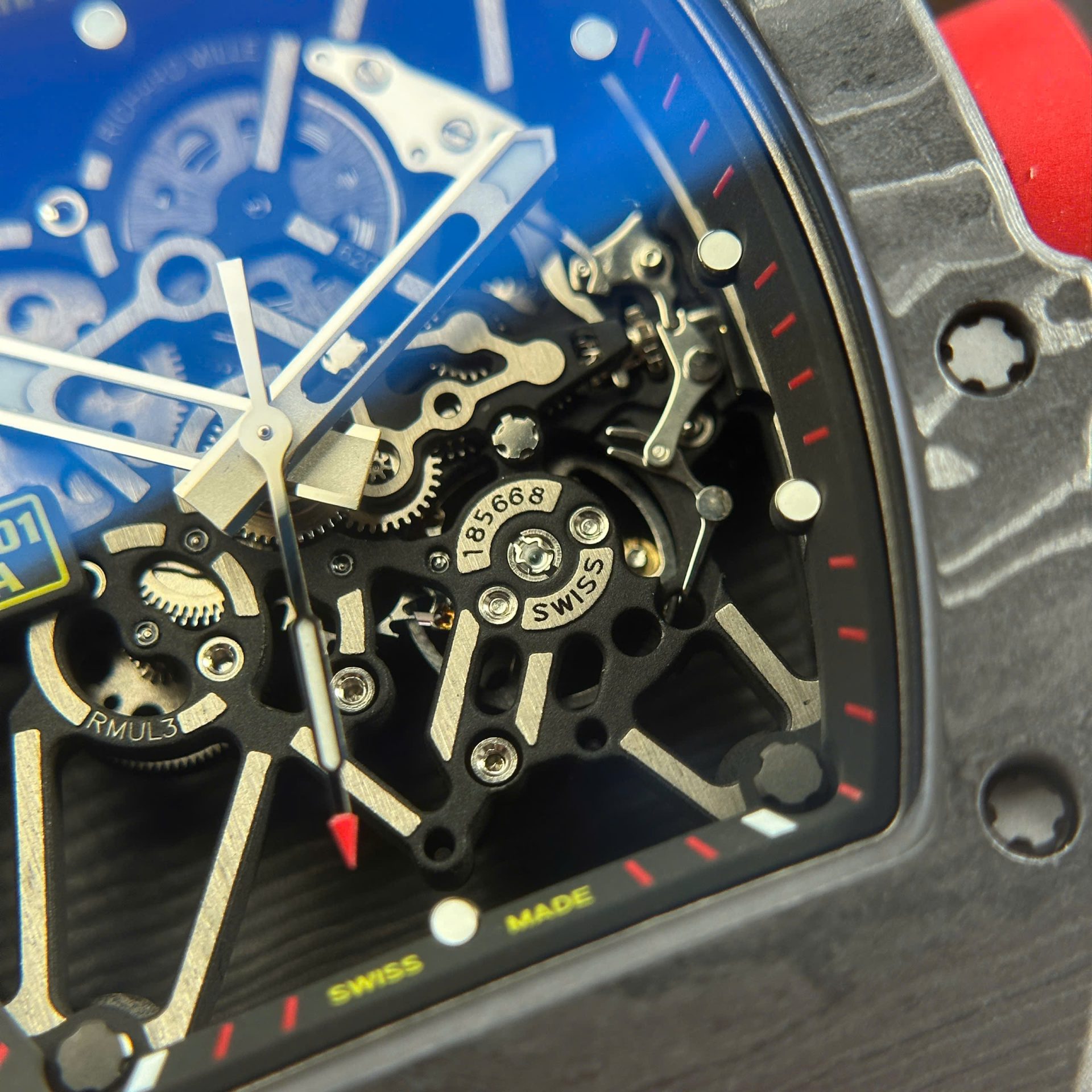 Richard Mille RM35-01 Rafael Nadal Carbon NTPT Copies Watches Red Rubber Strap ZF Factory 49,9x43mm