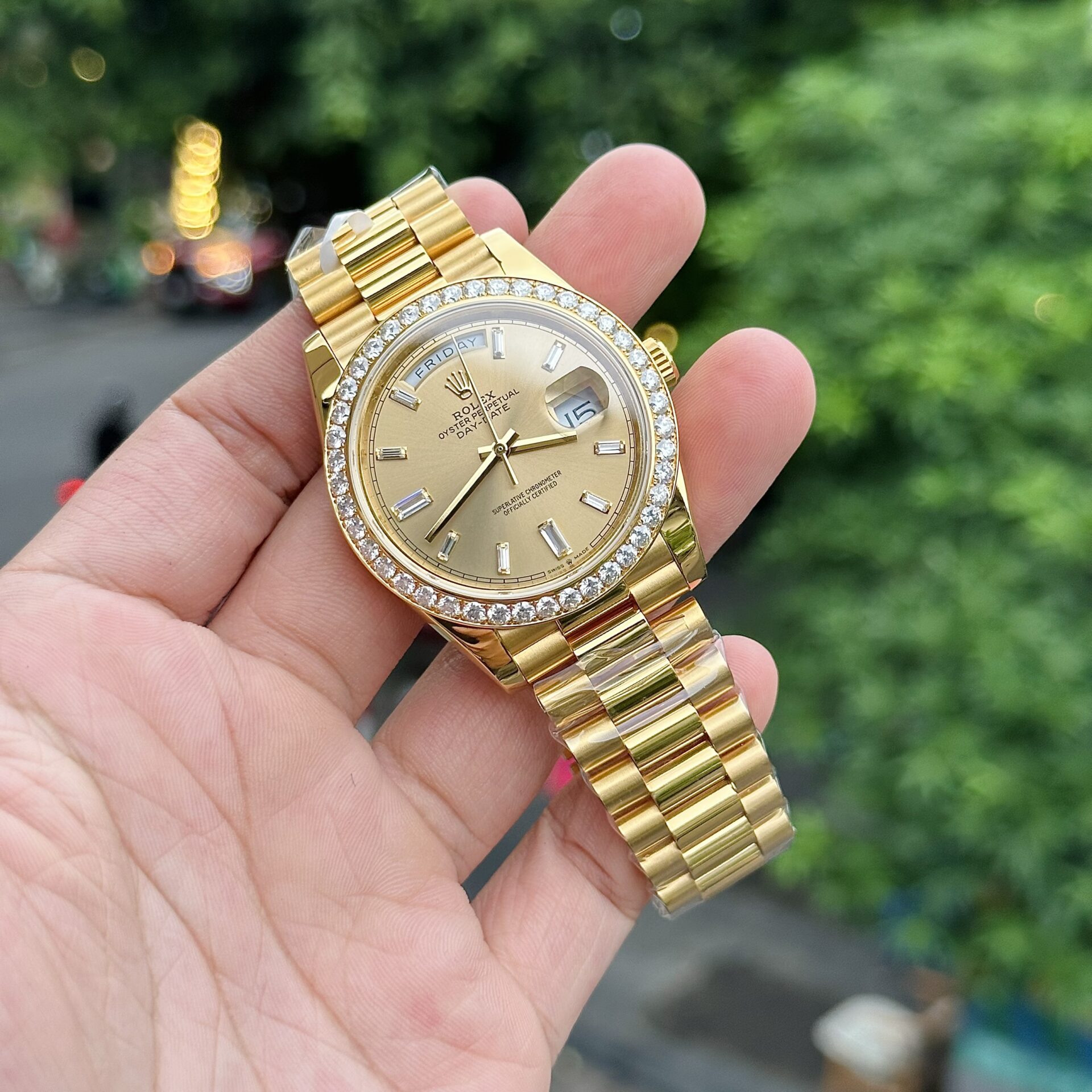 Rolex Replica 11 Watch Day-Date Gold Wrapped Moissanite Diamonds GM Factory 40mm