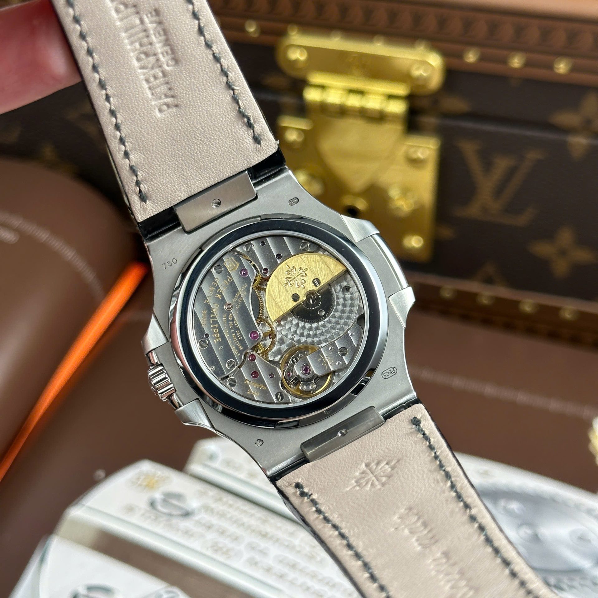 Patek Philippe Nautilus 5712 Copies Watches Blue Dial Leather Strap PPF Factory Version 3 40mm
