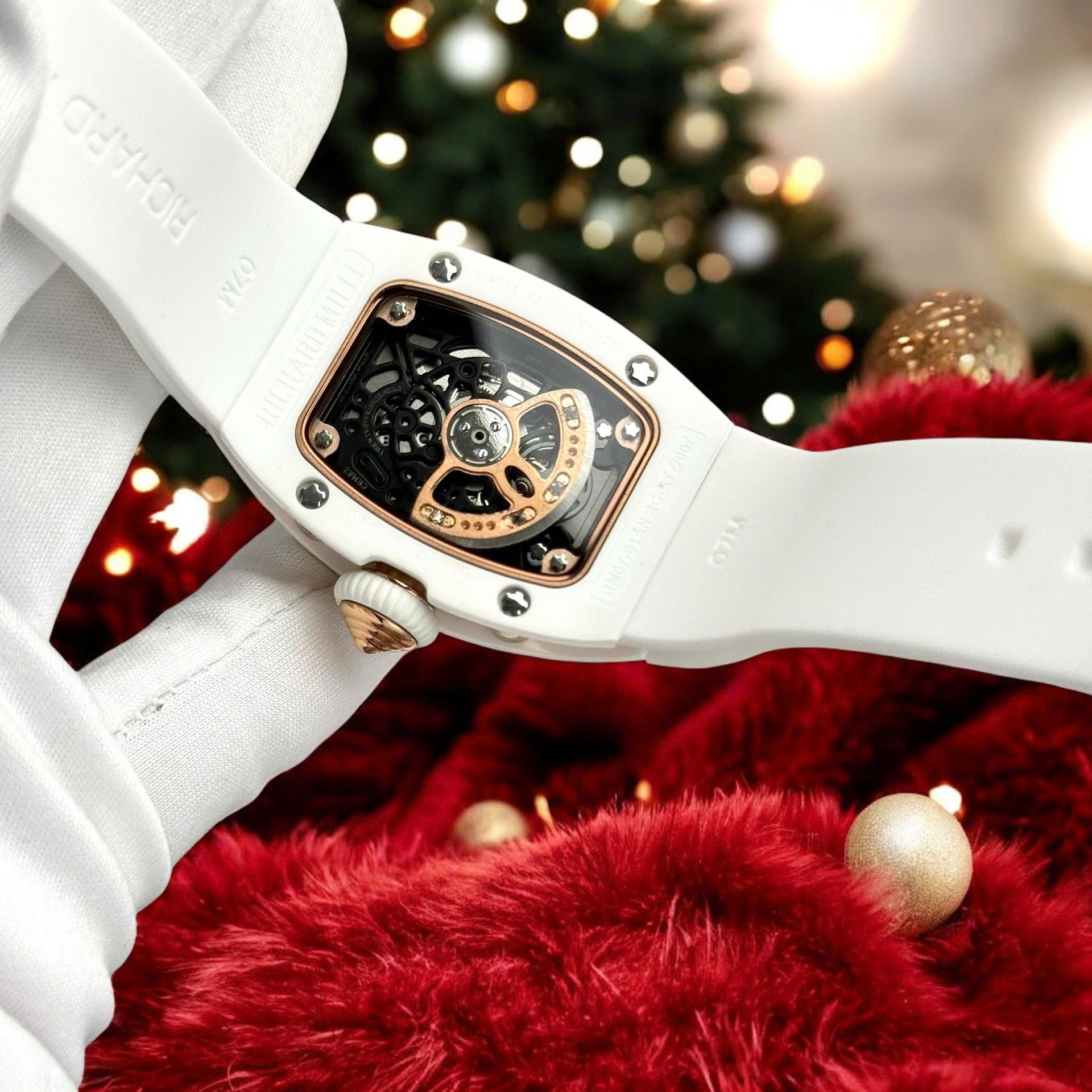 Richard Mille High End Watch Replicas RM07 White Ceramic Women s Bezel Diamonds 36mm