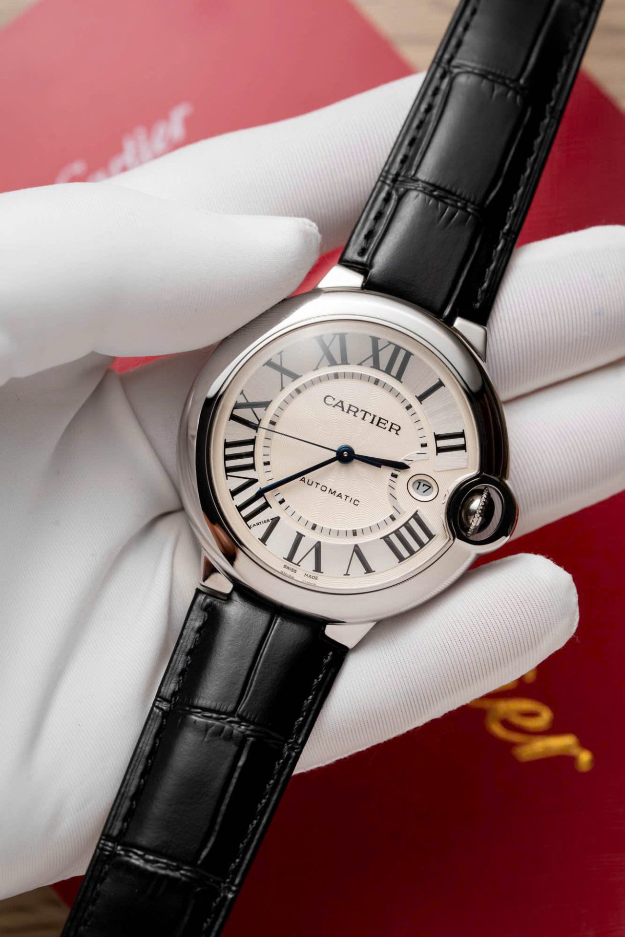 Cartier Replica Watch Ballon Bleu Men s White Dial Leather Strap 42mm