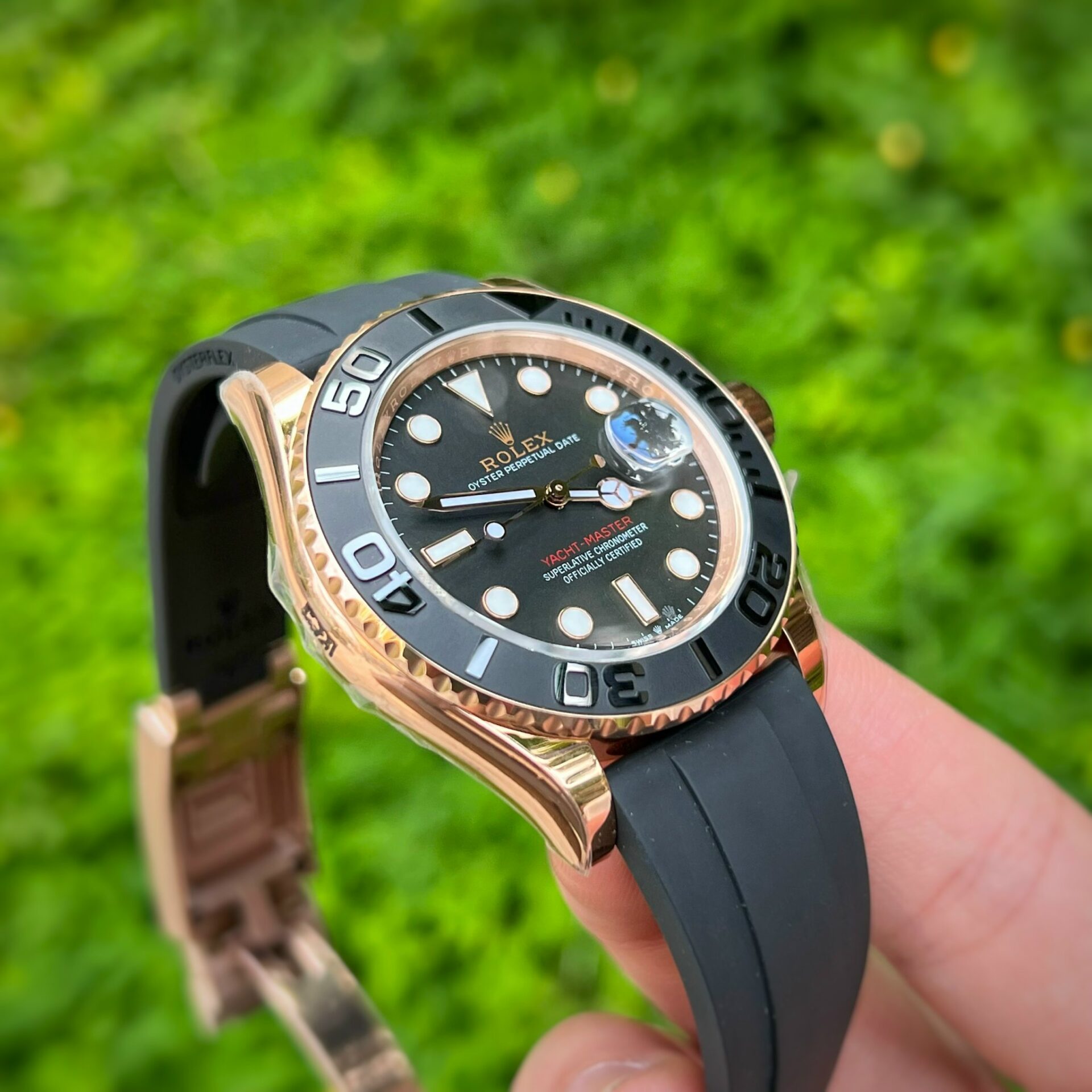 Rolex Replica 1:1 Watch Yacht-Master Rose Gold Plated Rubber Strap 40mm