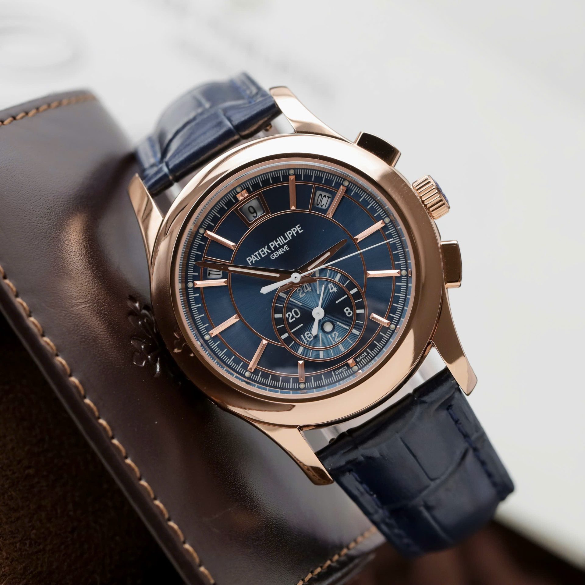 Patek Philippe Replica Watch Complications 5905R Chronograph Blue Dial Leather Strap 41mm
