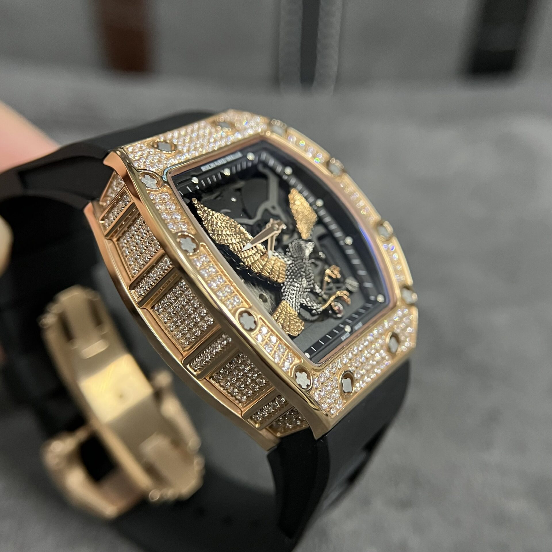 Richard Mille Replica Watch RM57-02 Falcon With Diamonds Bezel Rose Gold Case 42mm