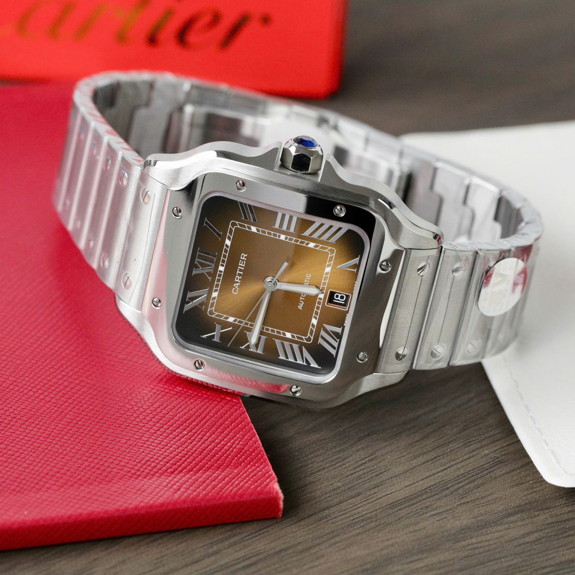 Cartier Santos WSSA0064 Fake Watch Brown Dial BV Factory 39.8mm