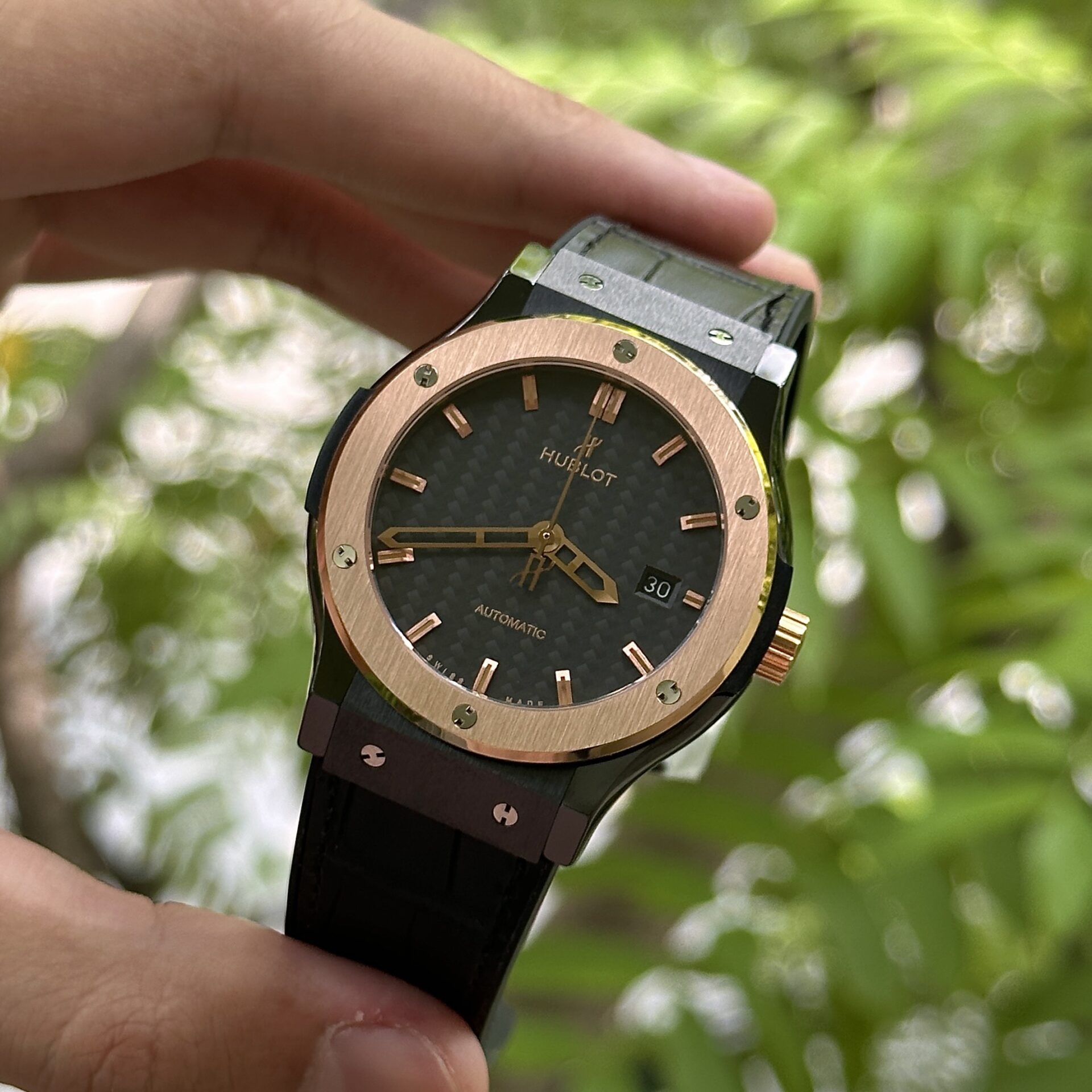 Hublot Classic Fusion Ceramic Carbon Demi Rose Replica 1:1 Watch JJZ 42mm