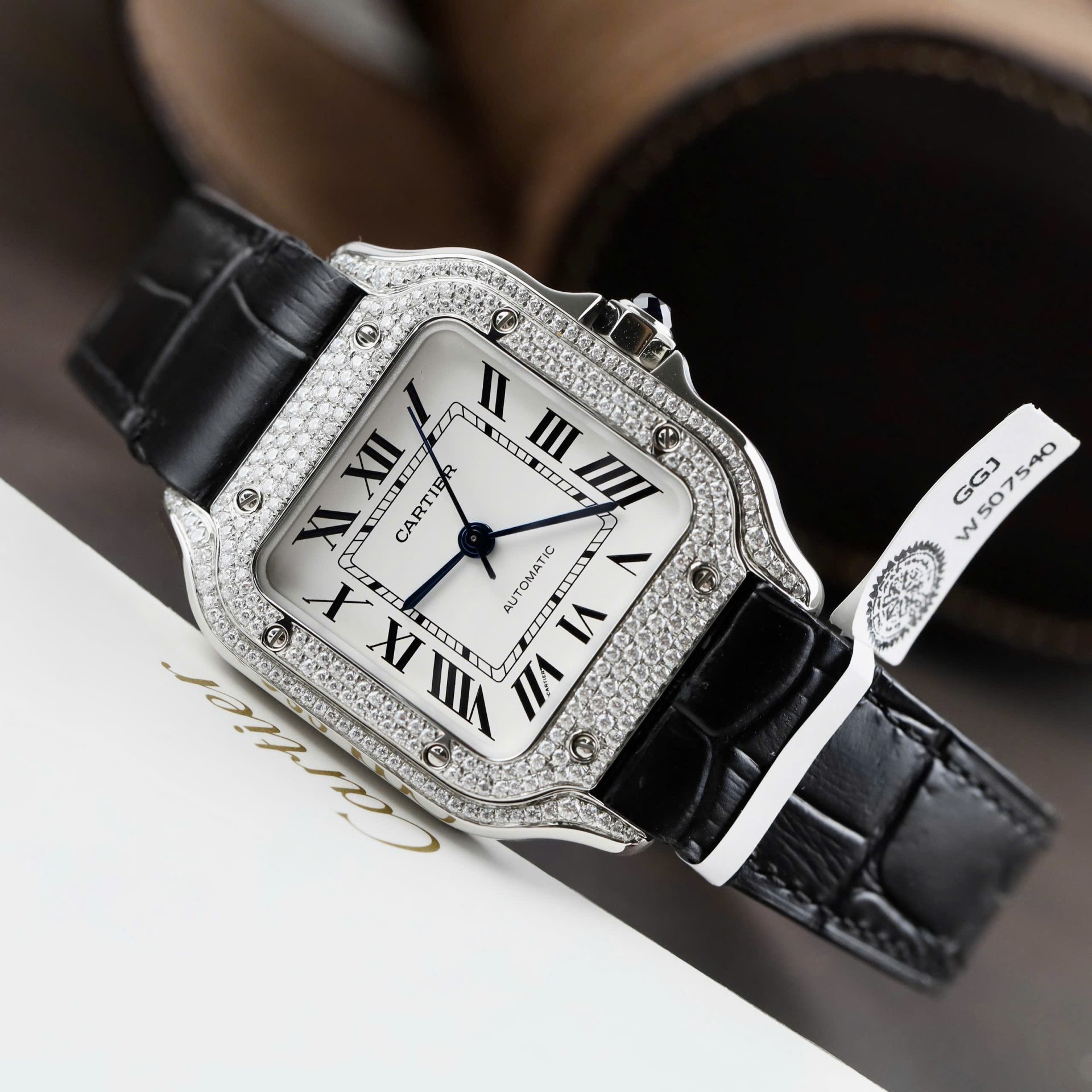 Cartier Santos Women’s White Dial Copies Watches Moissanite Diamonds Custom BV Factory 35.2mm
