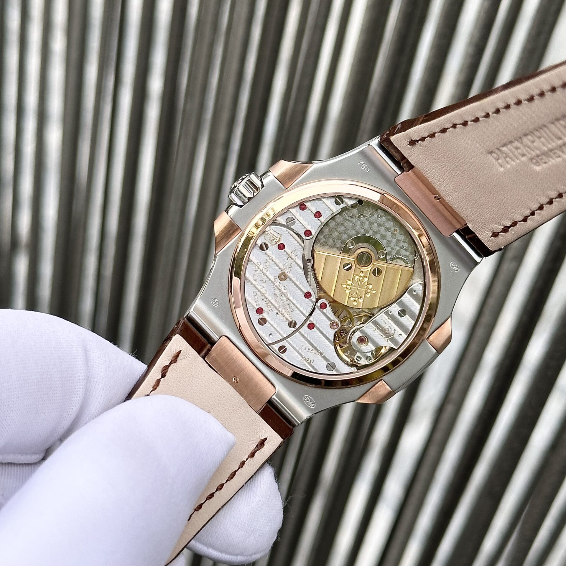 Patek Philippe Nautilus 5712 Demi Rose Plated Leather Strap Rep 11 Watch Factory GR 40mm