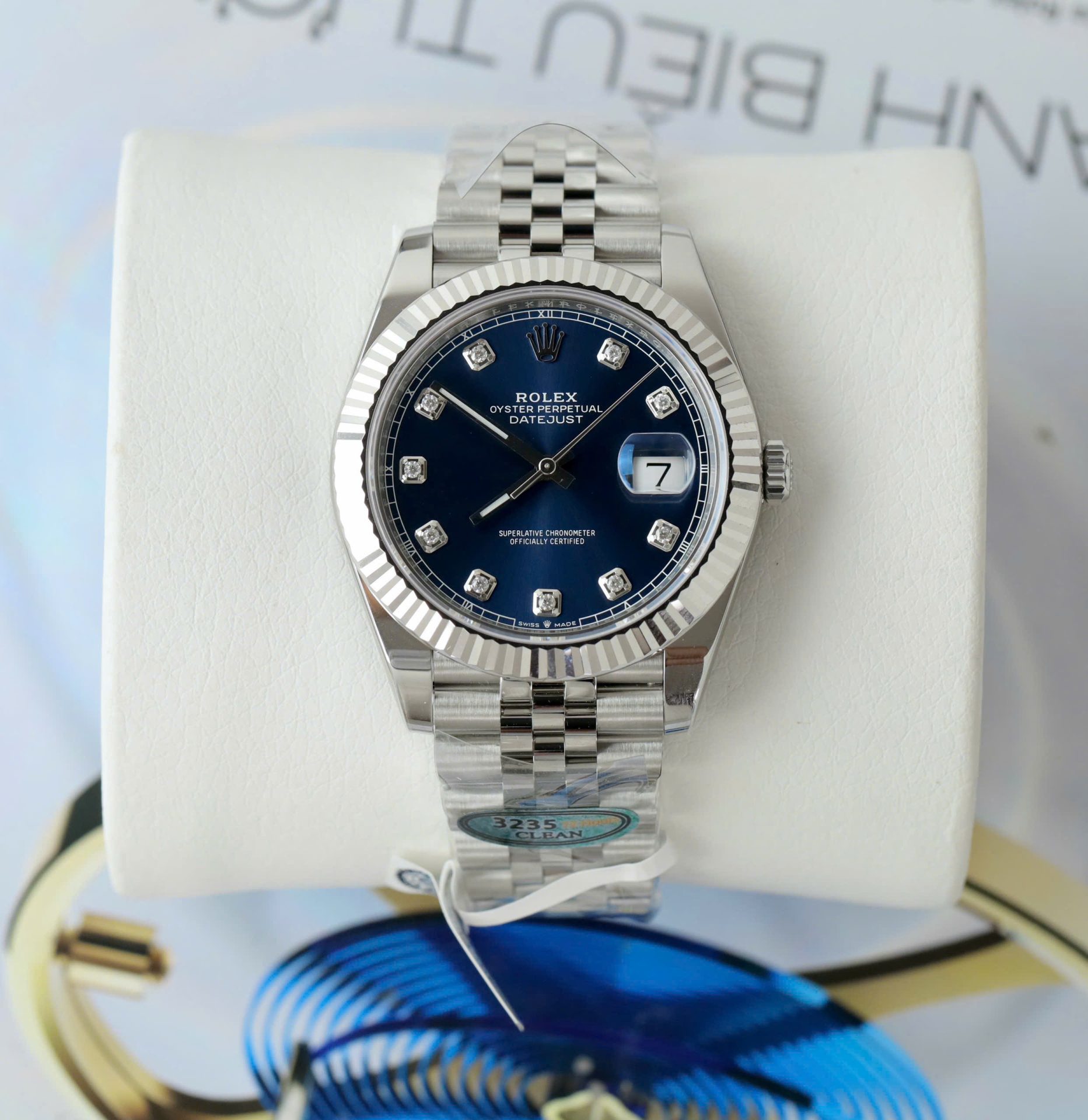 Rolex DateJust Knock Off Watches Blue Dial Moissanite Diamonds Clean Factory 41mm