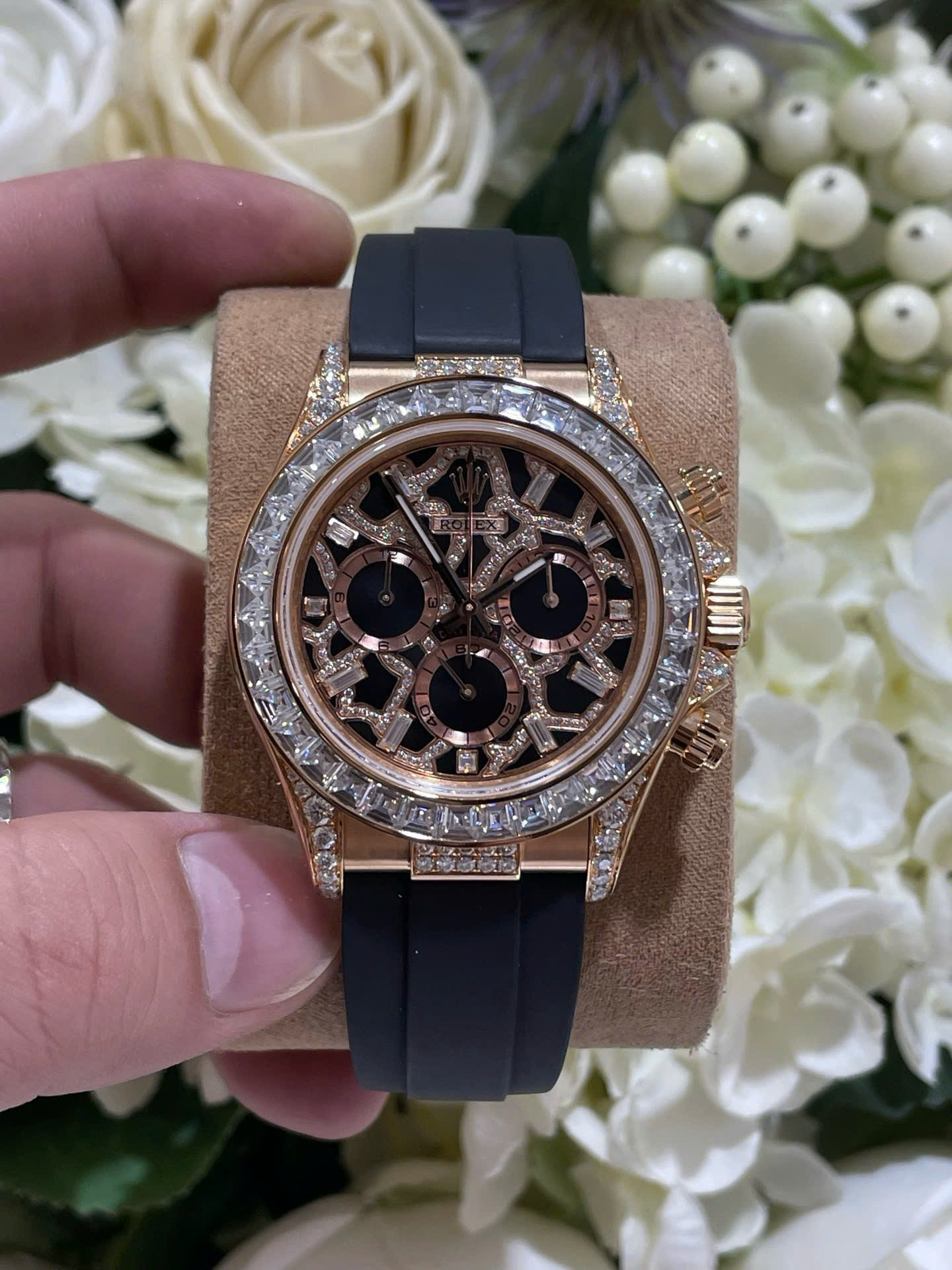 Rolex Daytona 116588TBR Giraffeb Chestnut Brown Dial Gold Wrapped   Moissanite Diamonds 40mm
