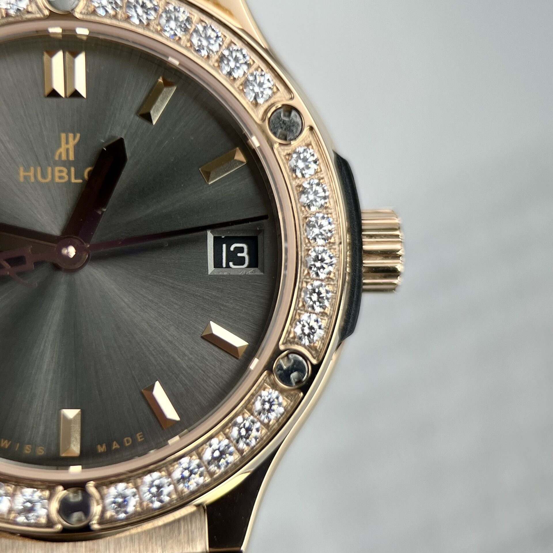 Hublot Replica 11 Watch Classic Fusion King Gold Women s Grey Dial Diamond Bezel 33mm