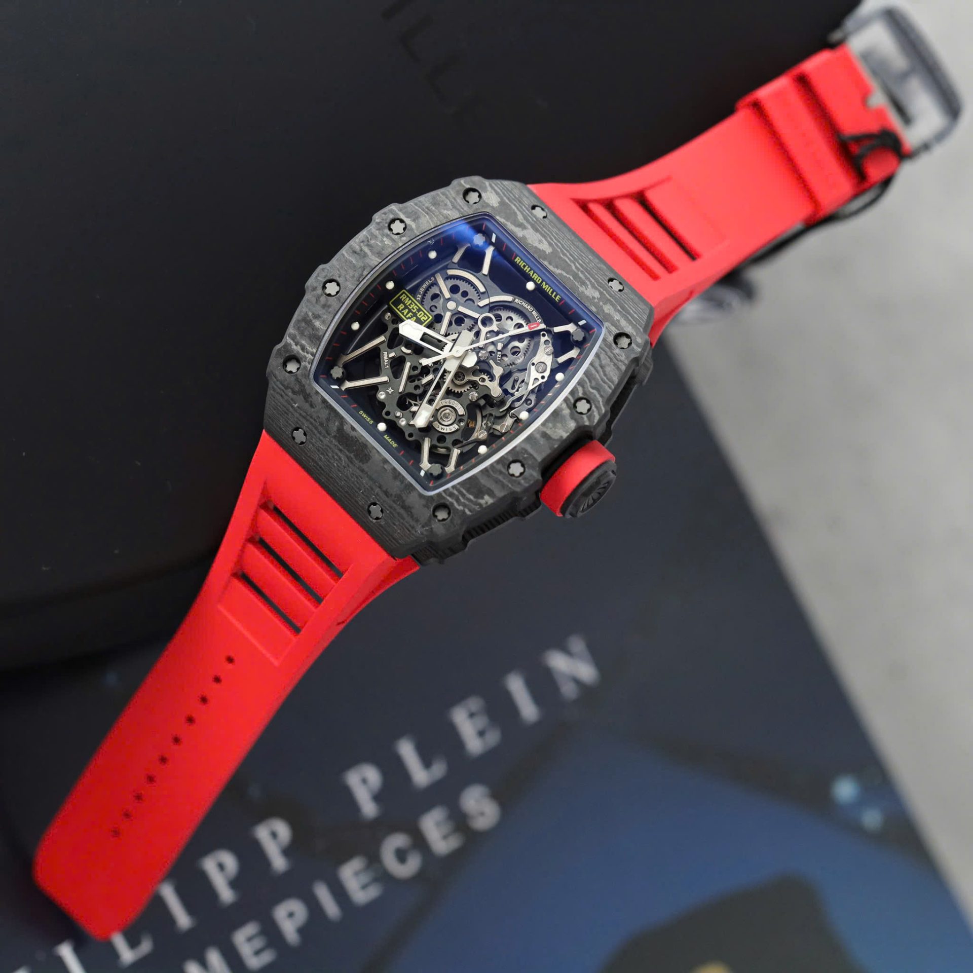 Richard Mille Rm35-02 Red Imitation Watches Carbon Super Light 77 GRams ZF Factoy 44mm
