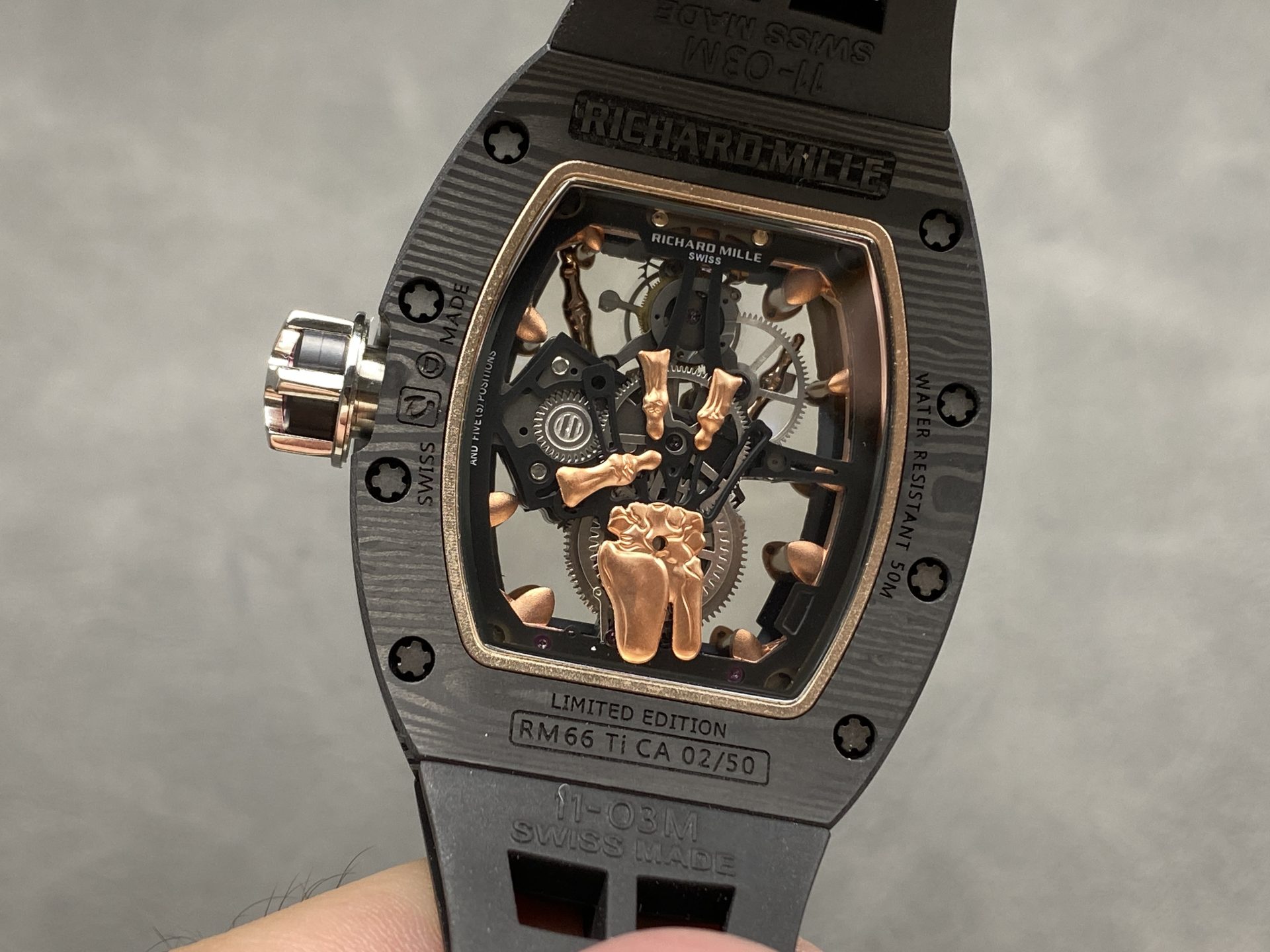 Richard Mille Replica 11 Watch RM66 Ultra Light Carbon Rose Gold Wrapped Refine 42.7mm