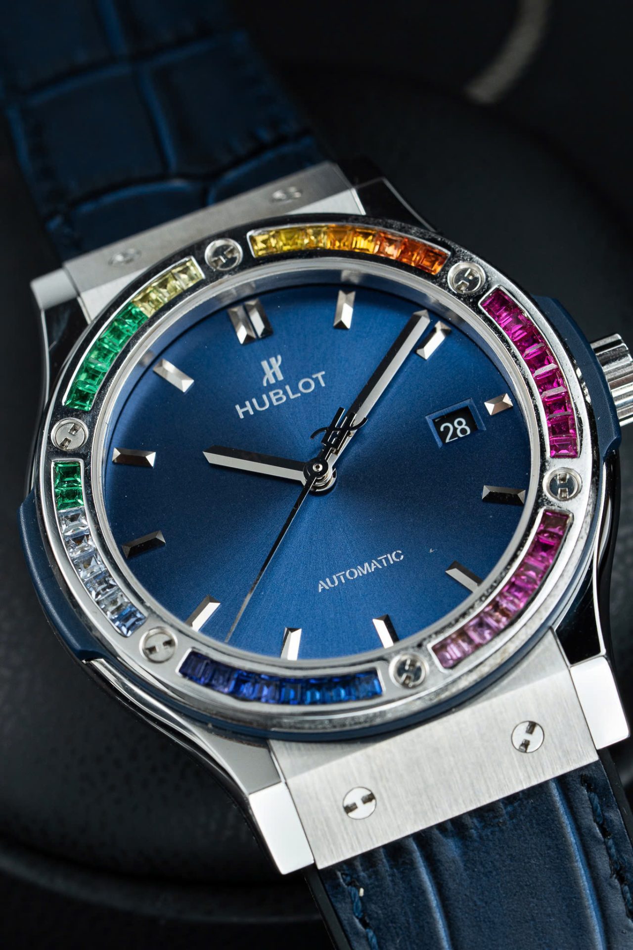 Hublot Classic Fusion Titanium Rainbow Refined Synthentic Gemstones Bezel Best Copy 42mm