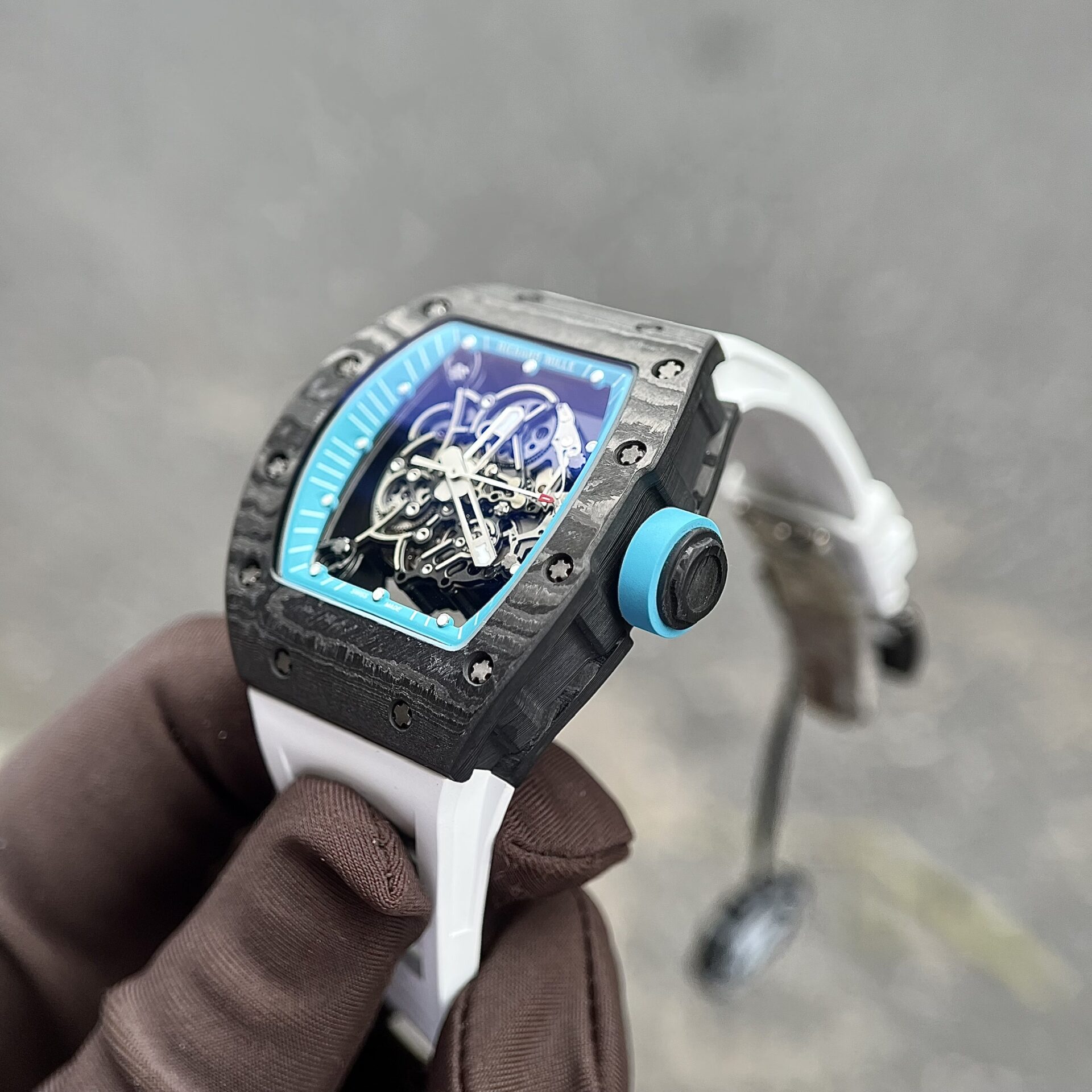 Richard Mille RM055 Full Carbon White Rubber Strap Replica 1:1 Watch 45mm