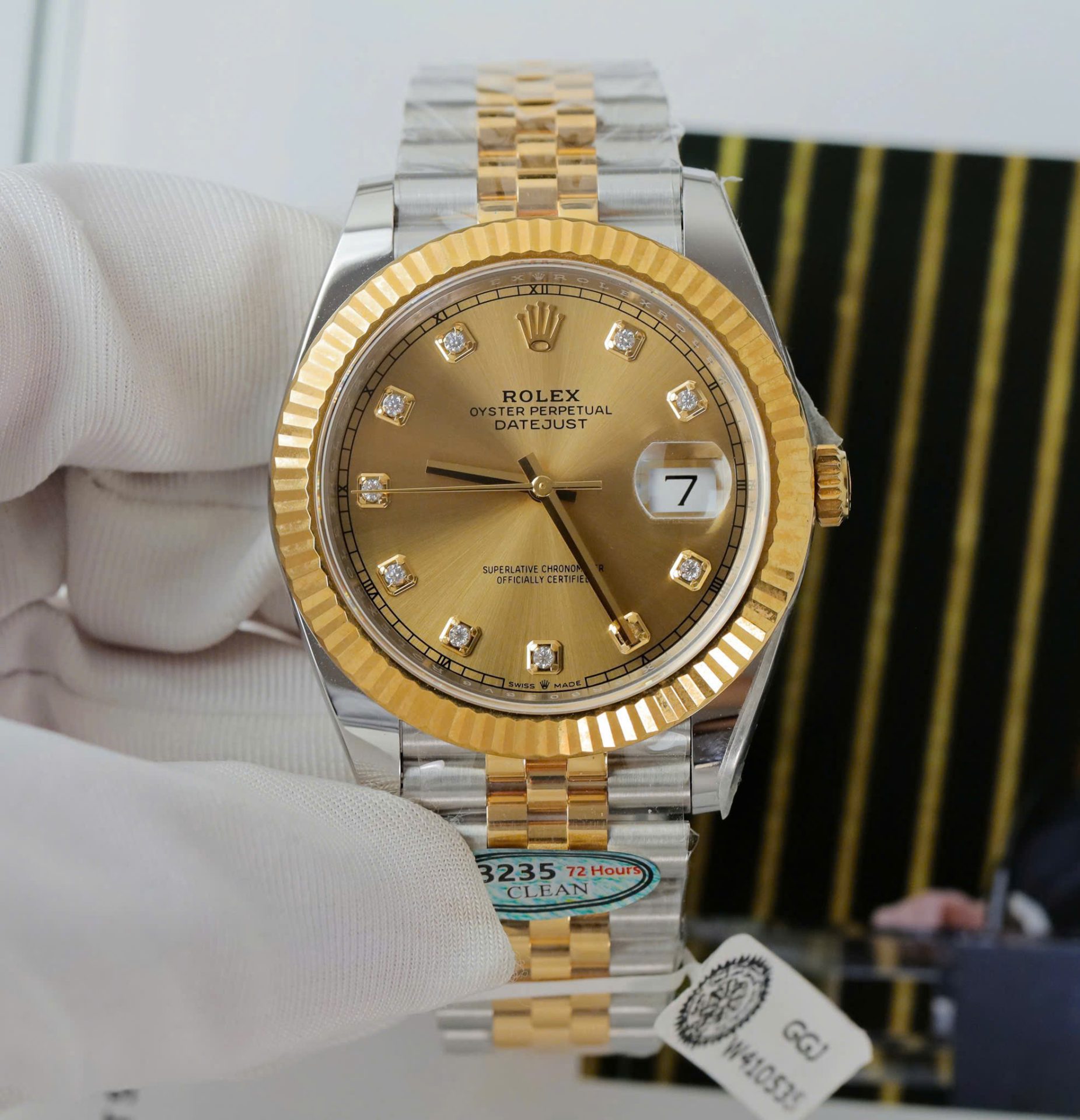 Rolex DateJust Copies Watches Yellow Champagne Dial Moissanite Diamonds Clean Factory 41mm