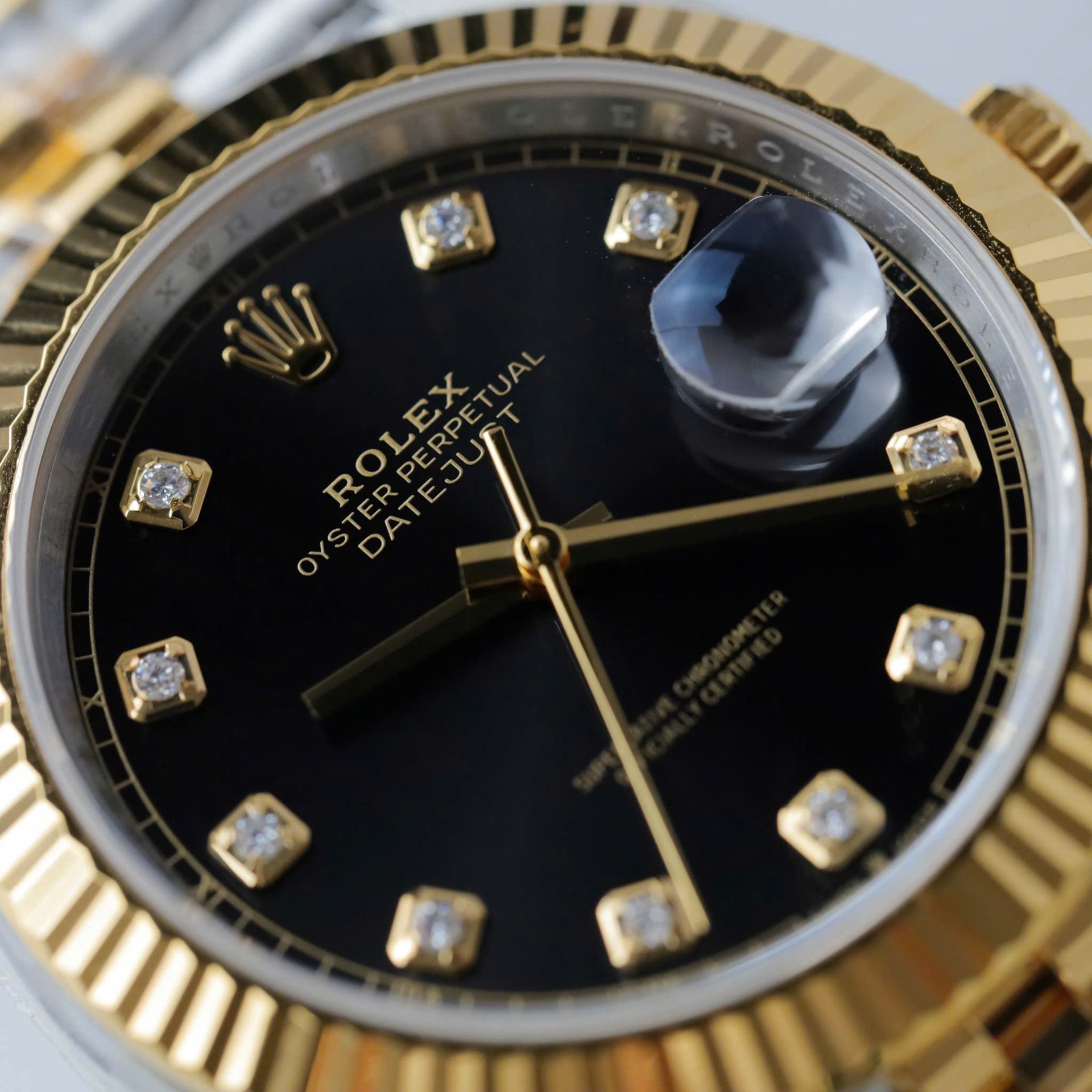 Rolex DateJust Replica Watches Black Dial Moissanite Diamonds Clean Factory 41mm