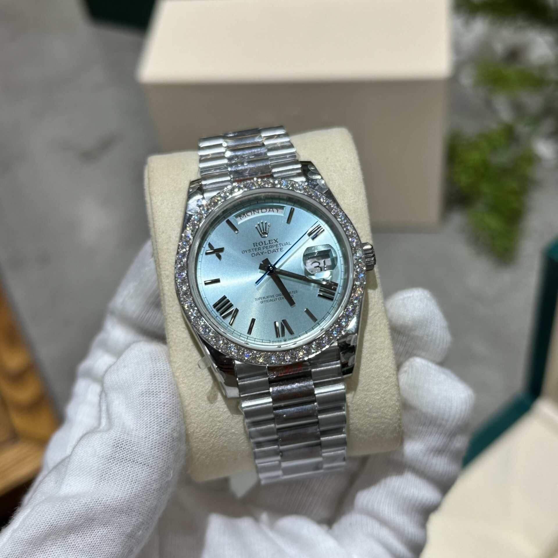 Rolex Replica Watch Day-Date 228236 Moissanite Green Dial 168gram GM V3 40mm