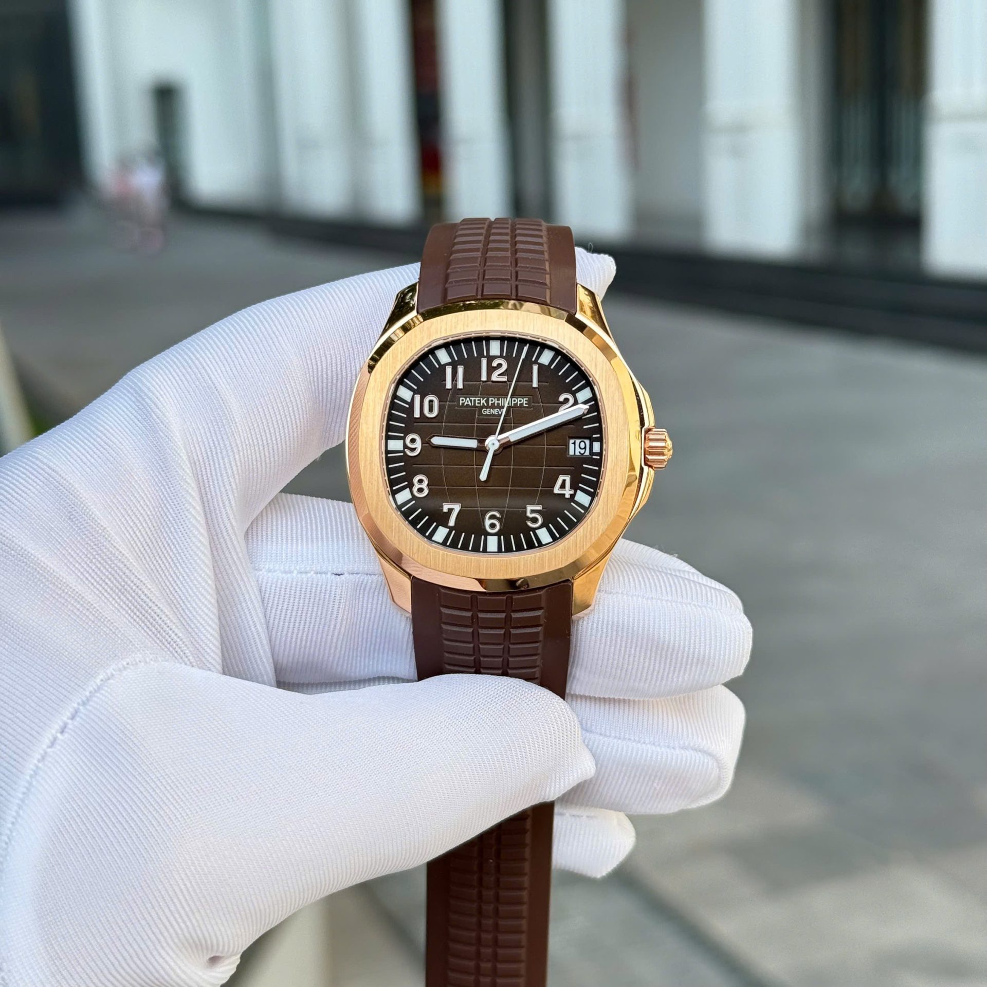 Patek Philippe Aquanaut 5167 Rose Gold Fake Watches Brown Dial Rubber Strap Custom BBF Factory 40mm