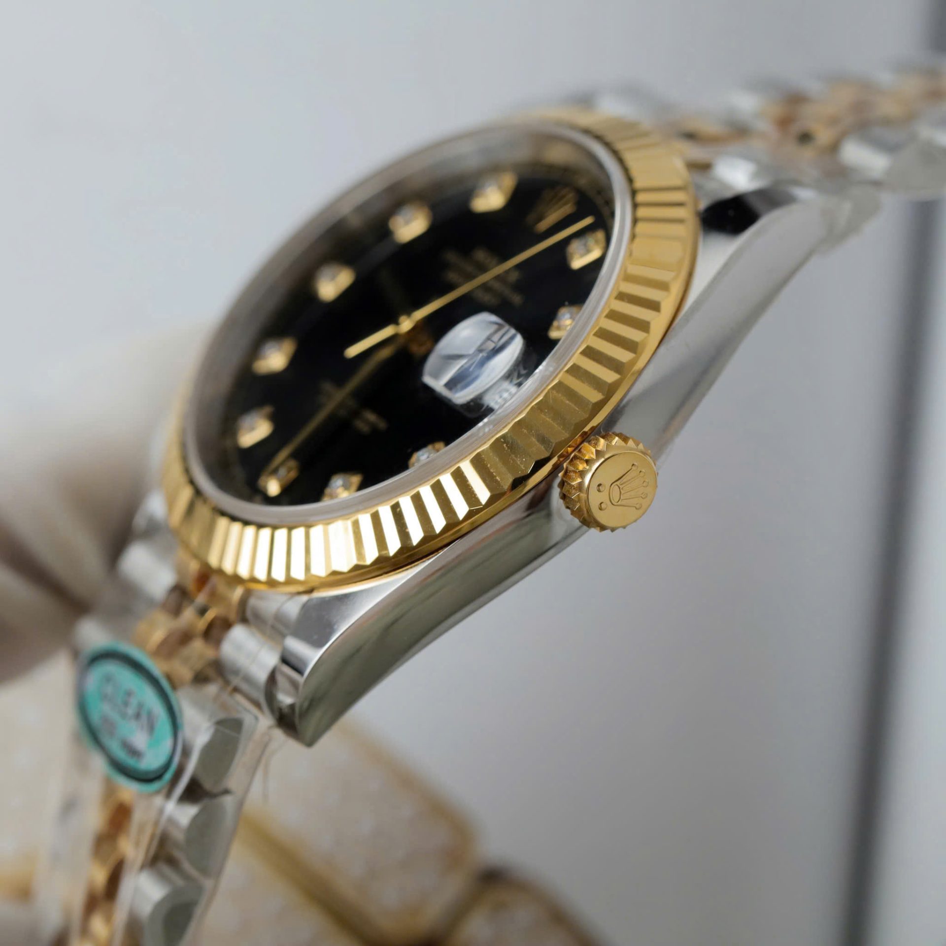 Rolex DateJust Replica Watches Black Dial Moissanite Diamonds Clean Factory 41mm