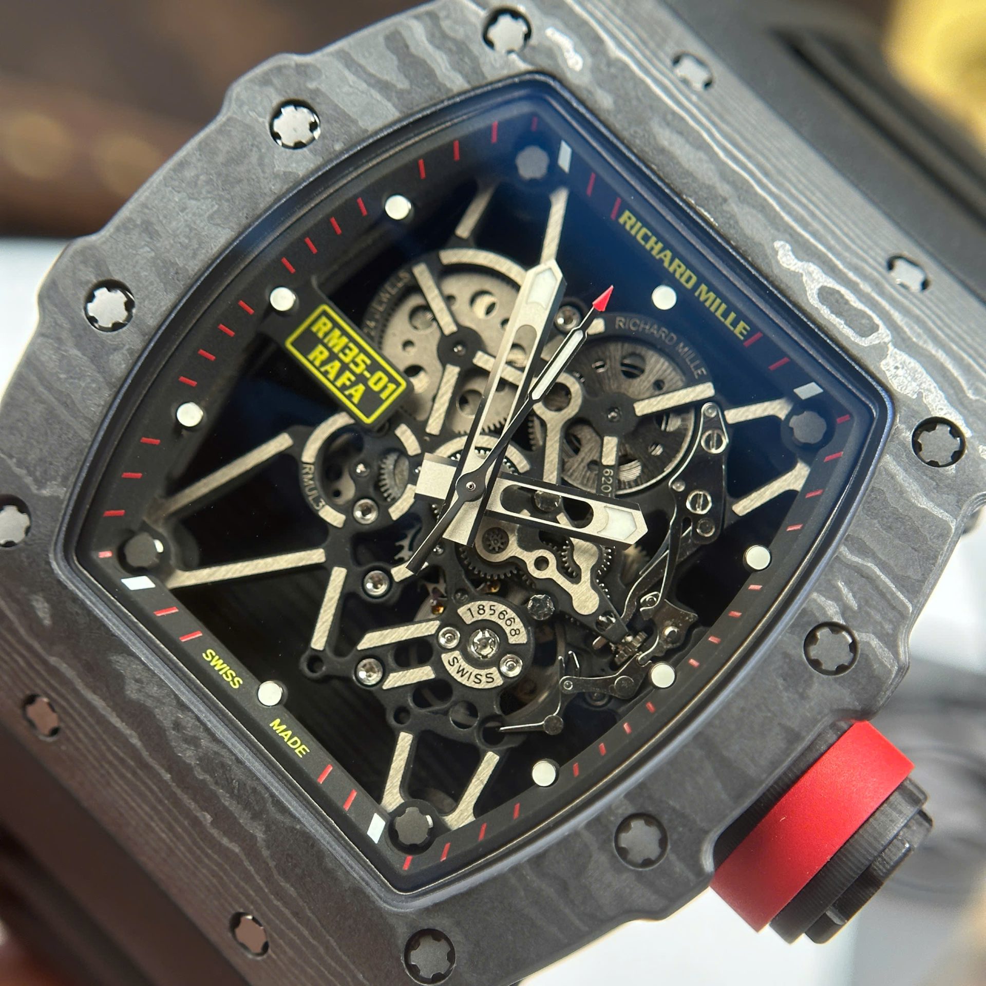 Richard Mille RM35-01 Rafael Nadal Carbon NTPT Replica Watches Black Rubber Strap ZF Factory 49,9x43mm