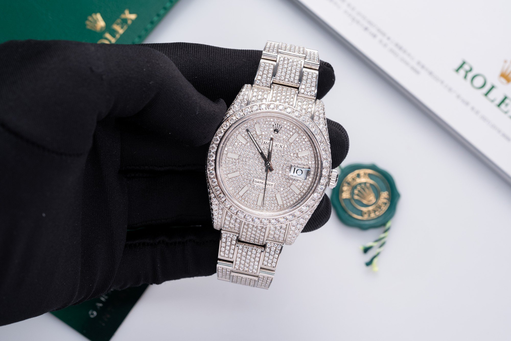 Rolex DateJust Rep 11 Watch Full Diamond Moissanite White 41mm
