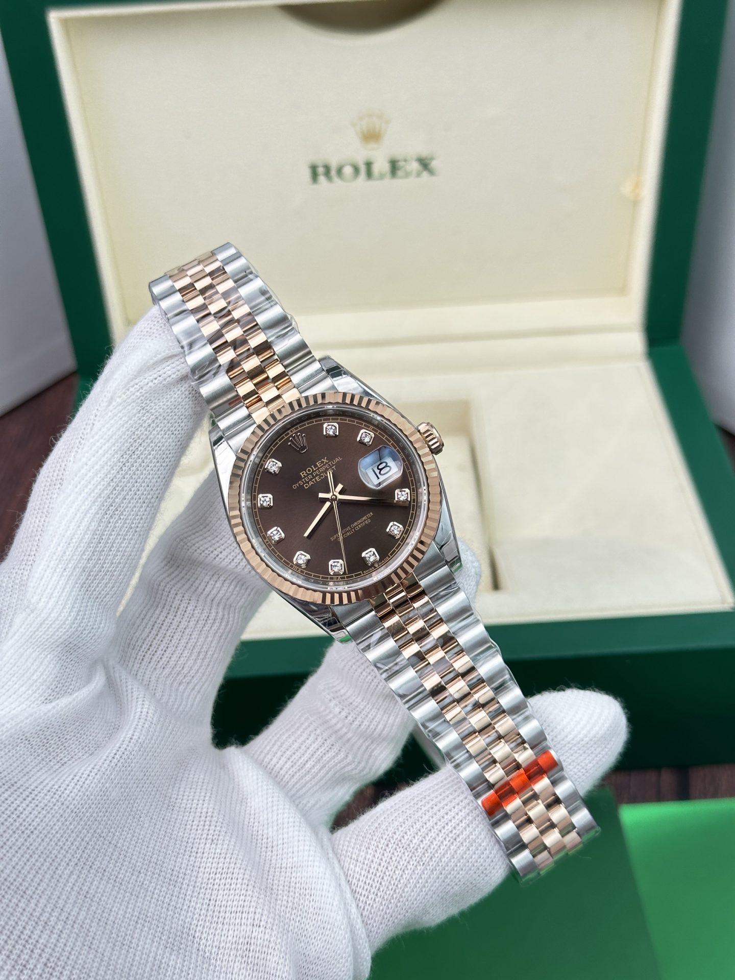 Rolex Replica 11 Watch Datejust Rose Gold Plated Chocolate Dial EW Factory 36mm
