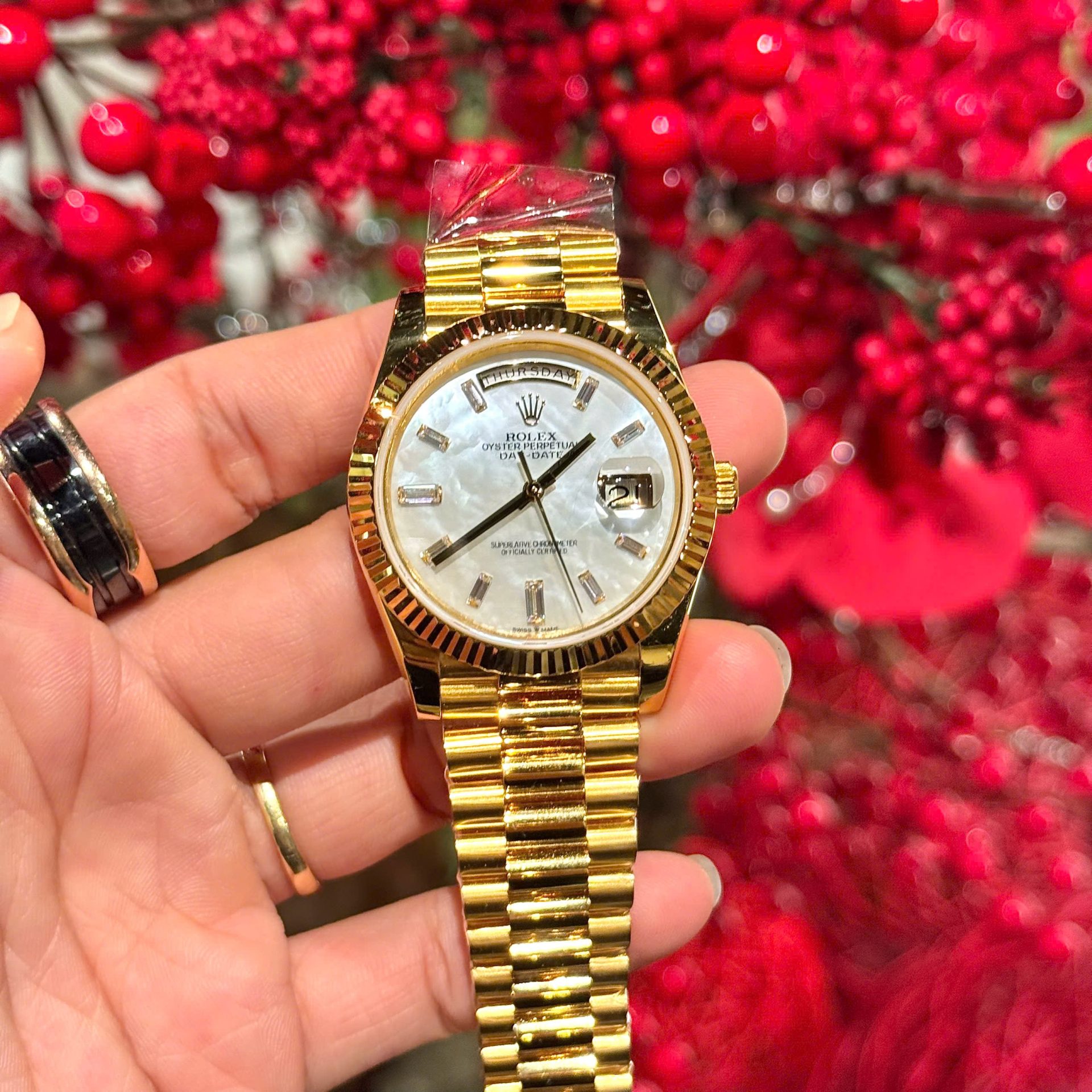 Rolex Refined Mother Of Pearl   Moissanite Diamonds Dial 18K Gold Wrapped GMF 40mm