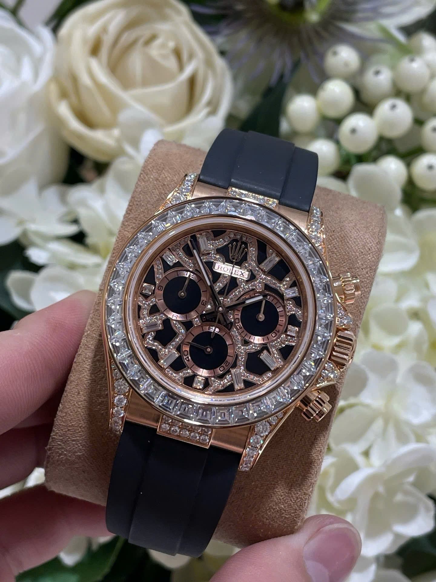 Rolex Daytona 116588TBR Giraffeb Chestnut Brown Dial Gold Wrapped   Moissanite Diamonds 40mm