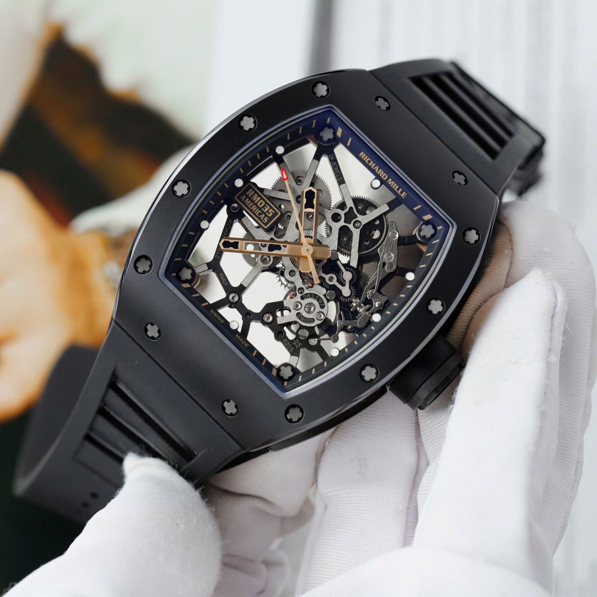 Richard Mille RM035 Americas Toro Clone Watches Black Ceramic Rubber Strap ZF Factory 40x48mm