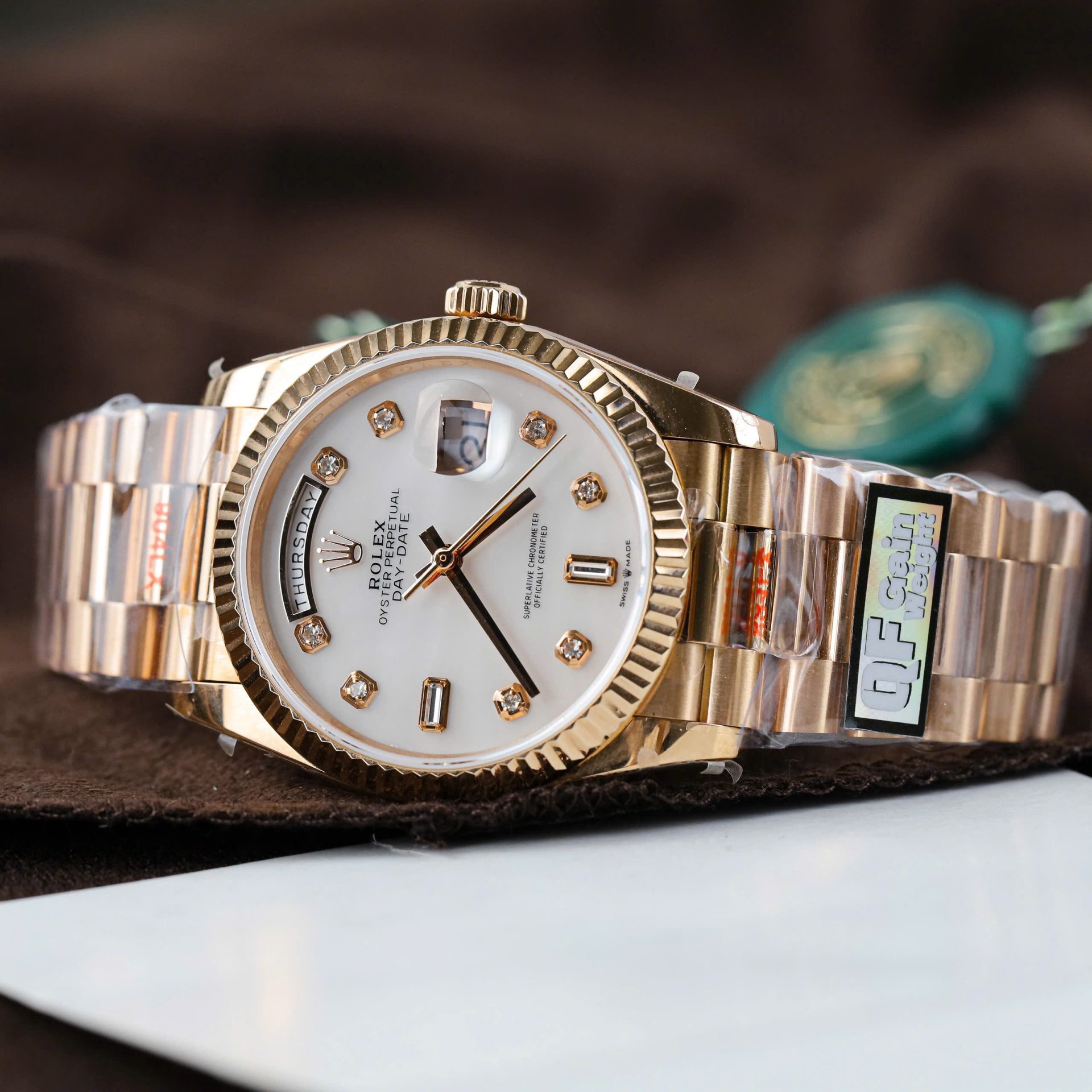 Rolex Day-Date 128235 Knock Off Watches MOP Dial Weight 156 Grams QF Factory 36mm