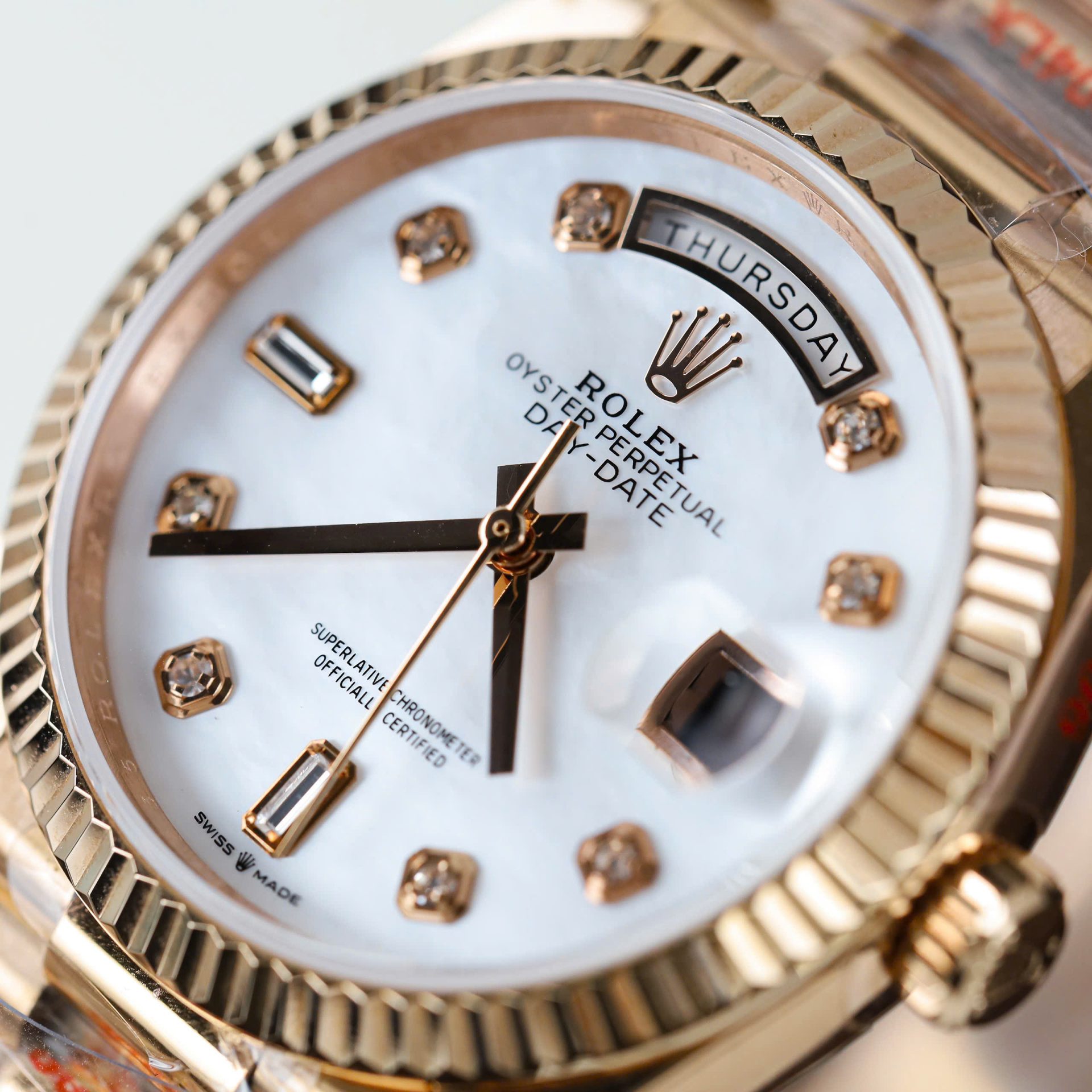 Rolex Day-Date 128235 Knock Off Watches MOP Dial Weight 156 Grams QF Factory 36mm