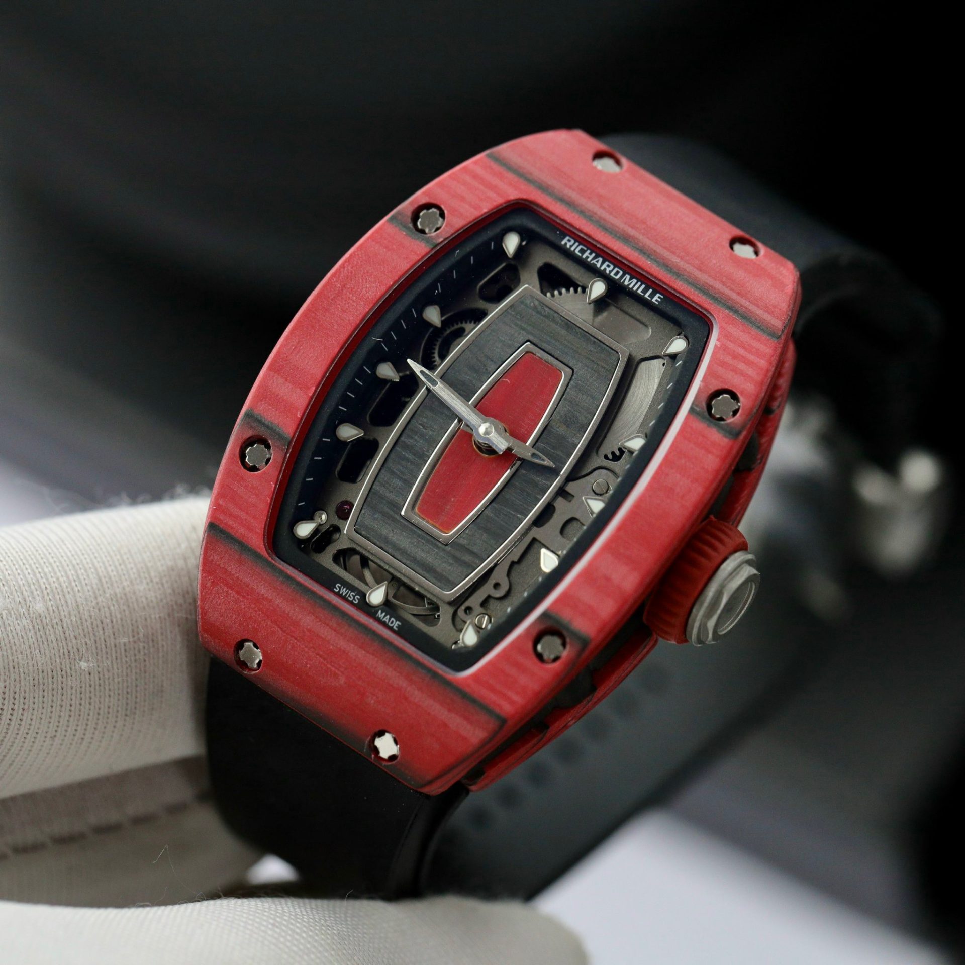 Richard Mille Rep 1:1 Watch RM07 Carbon Red Black Rubber Strap 36mm