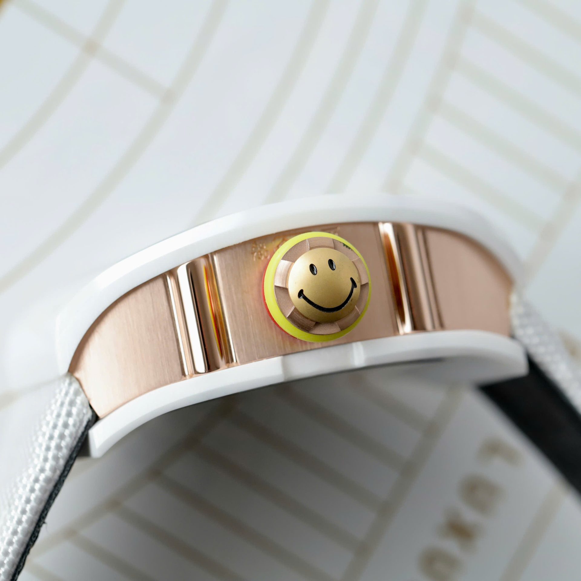 Richard Mille Best Copies Watch RM88 Smiley White Ceramic Fabic Nato Strap 42mm