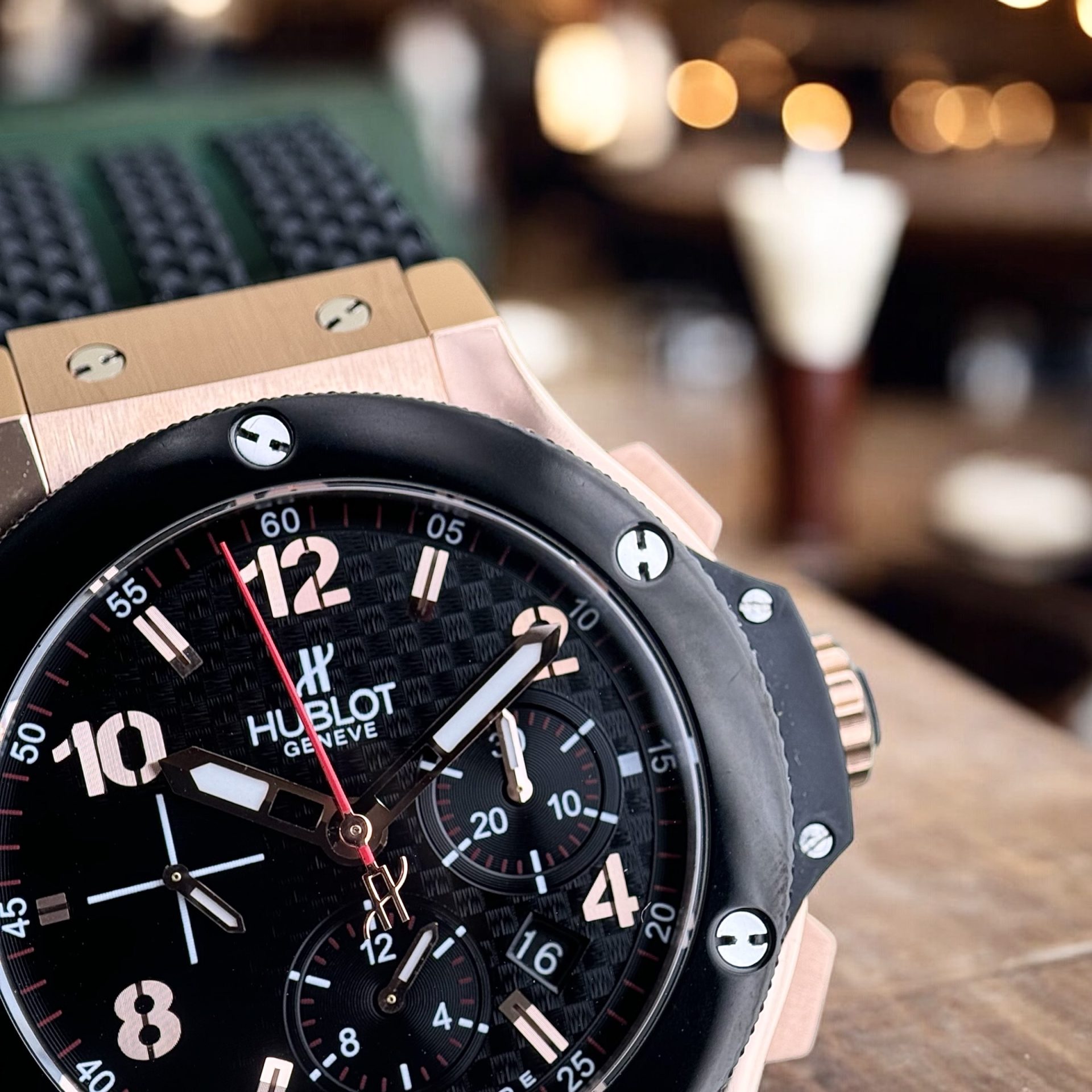 Hublot Rep 1:1 Watch Big Bang Chronograph King Gold Black Ceramic Bezel 44mm