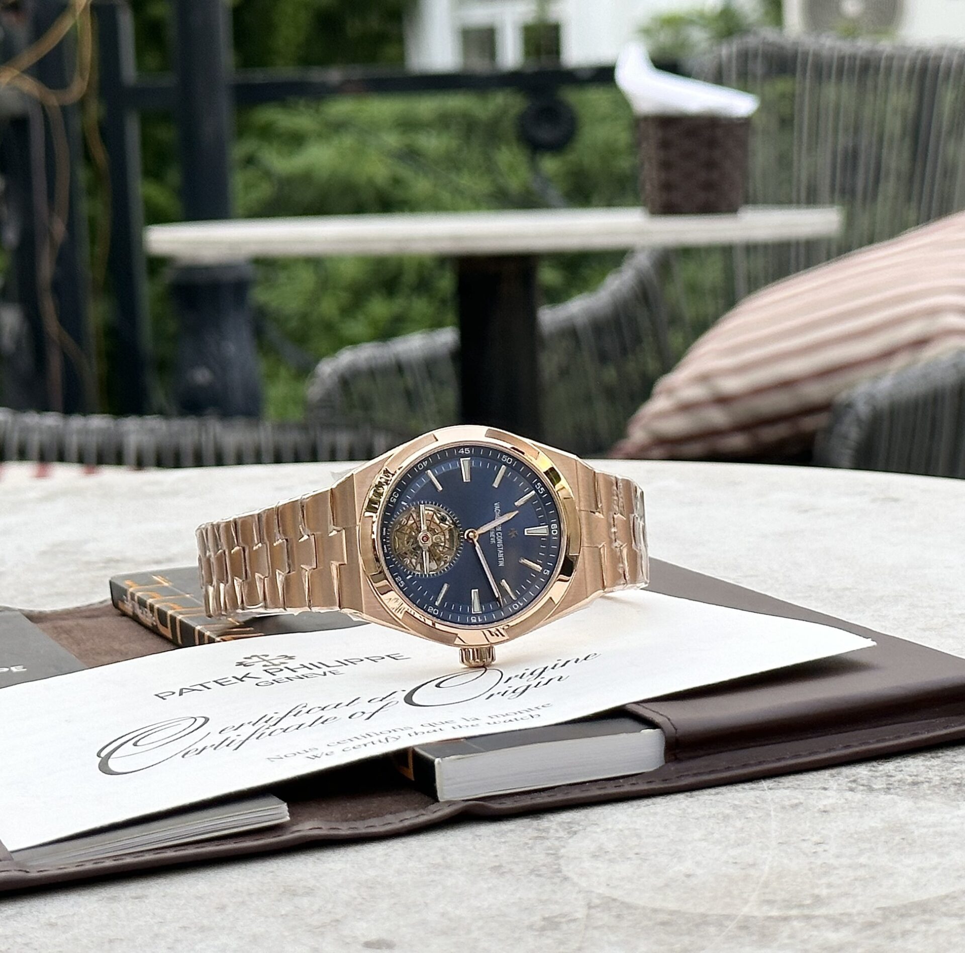 Vacheron Constantin Replica 11 Watch Overseas Tourbillon 6000V Rose Gold Plated Blue Dial 42.5mm
