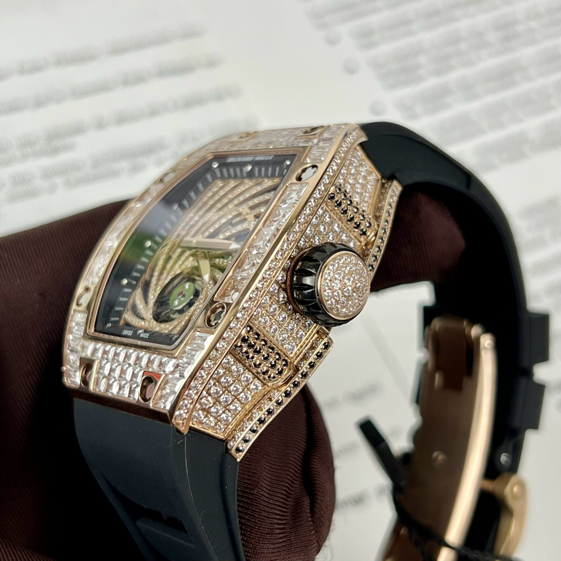 Richard Mille RM51-02 Rose Gold Baguette Replica Watch 40MM