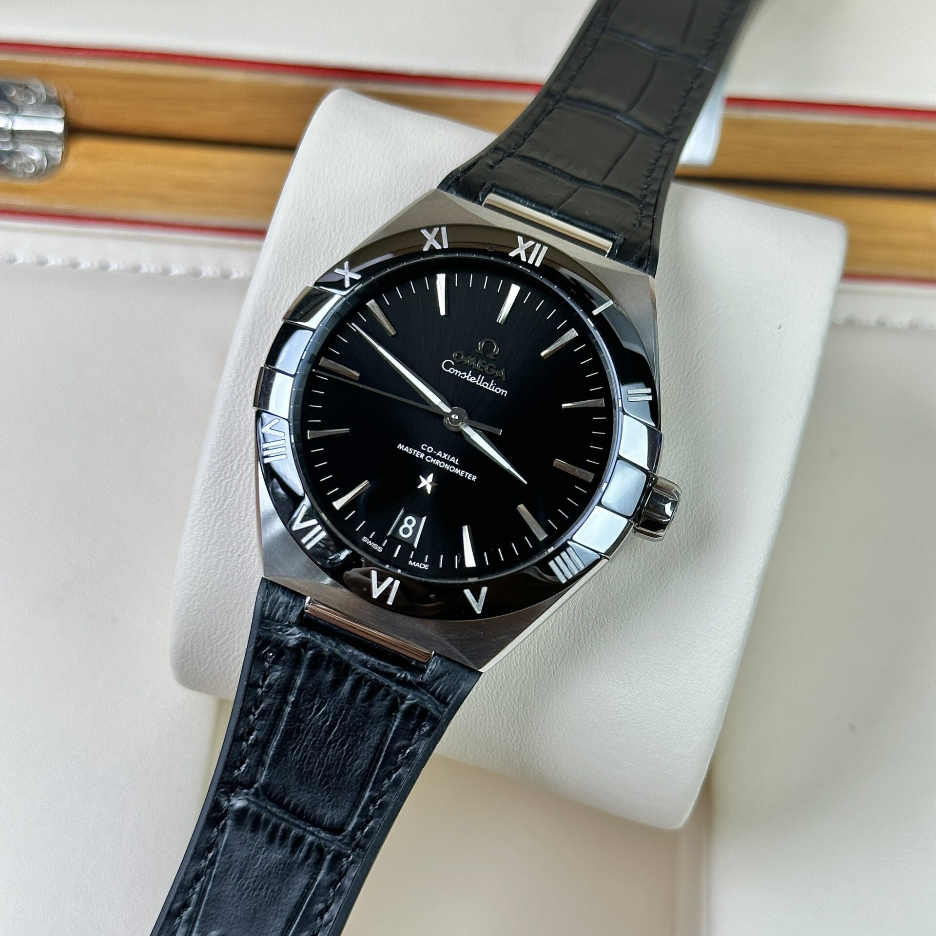 Omega Replica Watch Constellation Black Leather Strap Factory VS 41mm