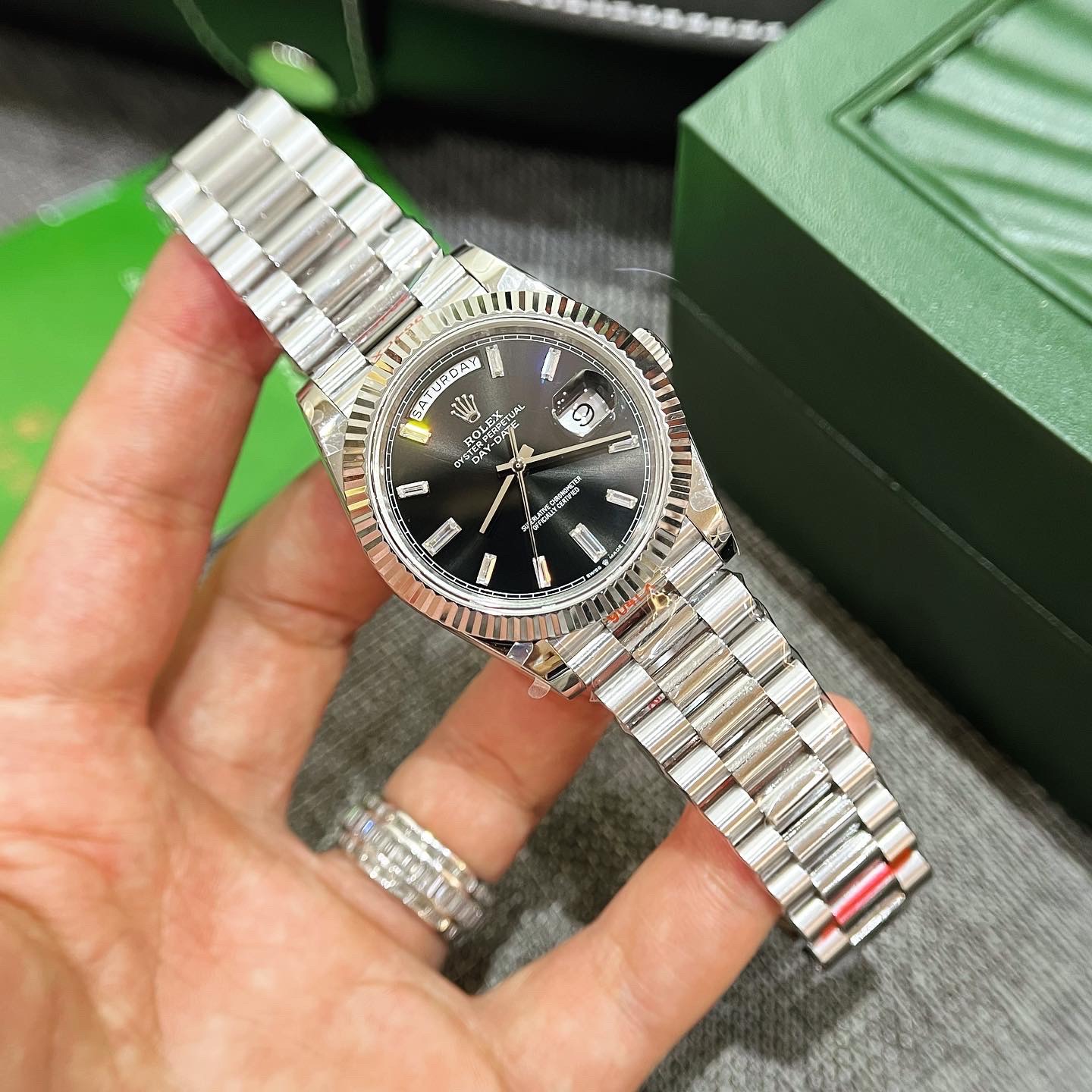 Rolex Replica 1:1 Watch Day-Date 228236 Black Dial With Stone Number GM Factory 40mm