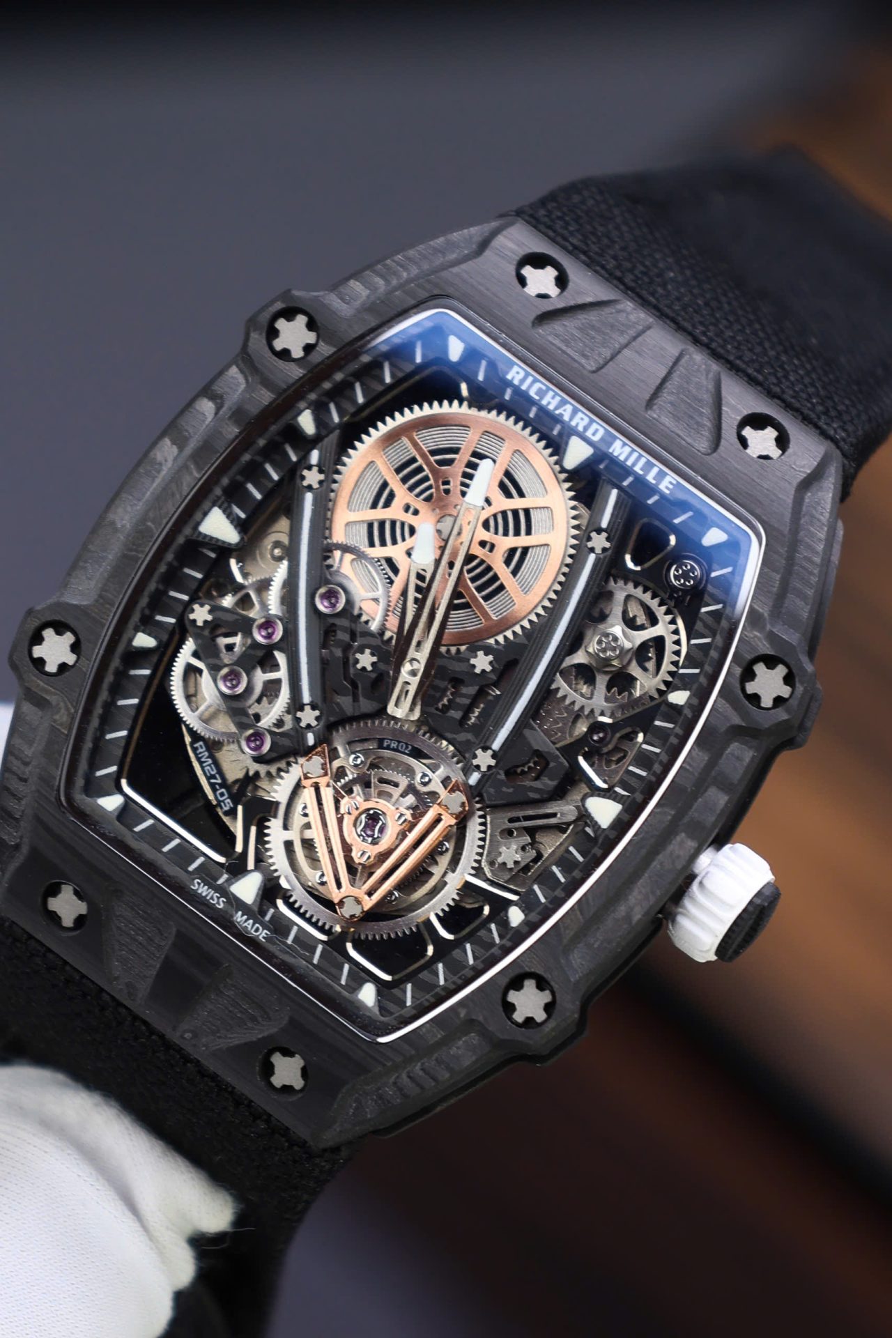 Richard Mille Copies Watches RM27-05 Rafael Nadal Carbon Black 37.25×47.25mm