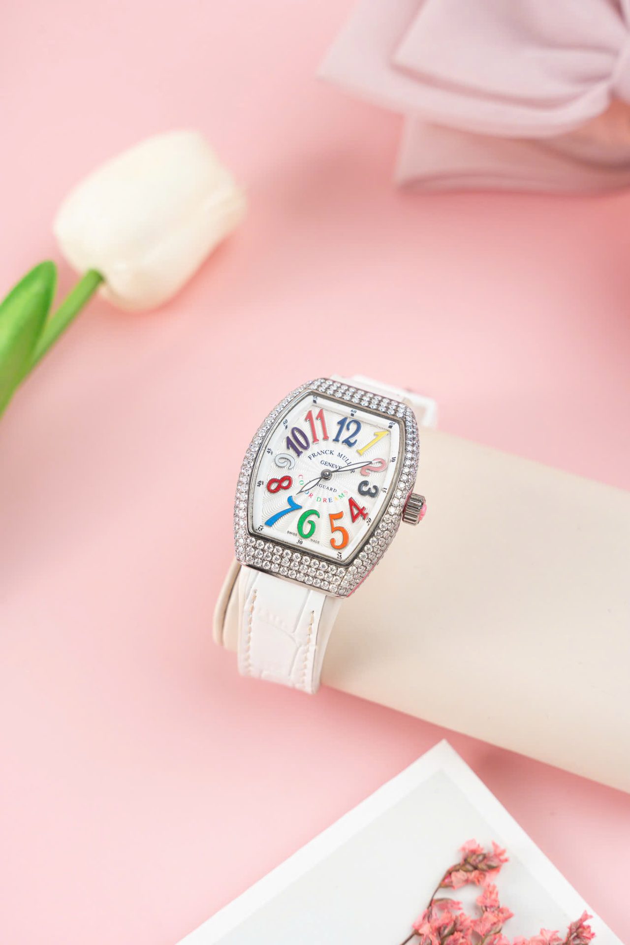 Franck Muller V32 Copies Watches White Dial Custom Diamonds Moissanite Hong Kong 36mm