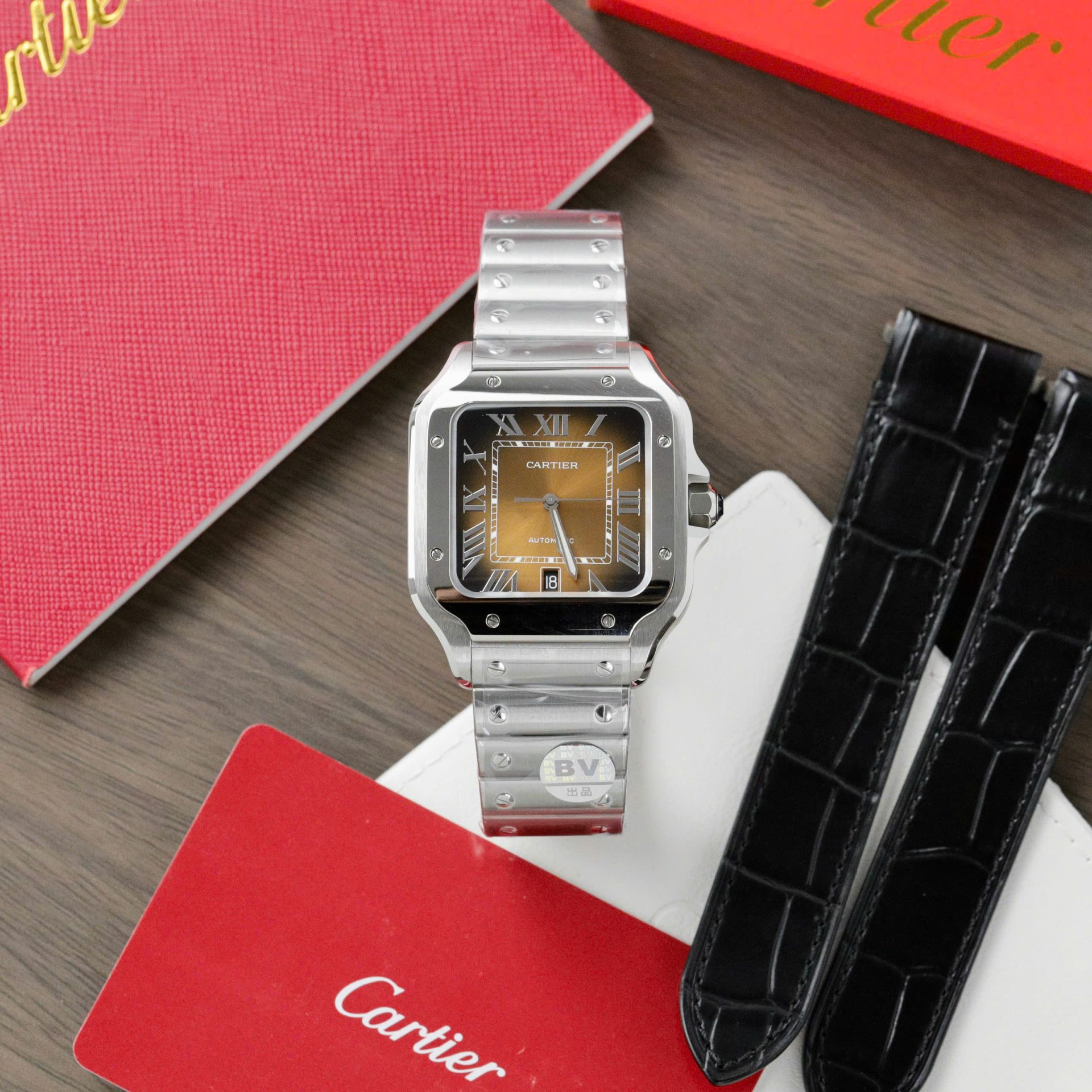 Cartier Santos WSSA0064 Fake Watch Brown Dial BV Factory 39.8mm