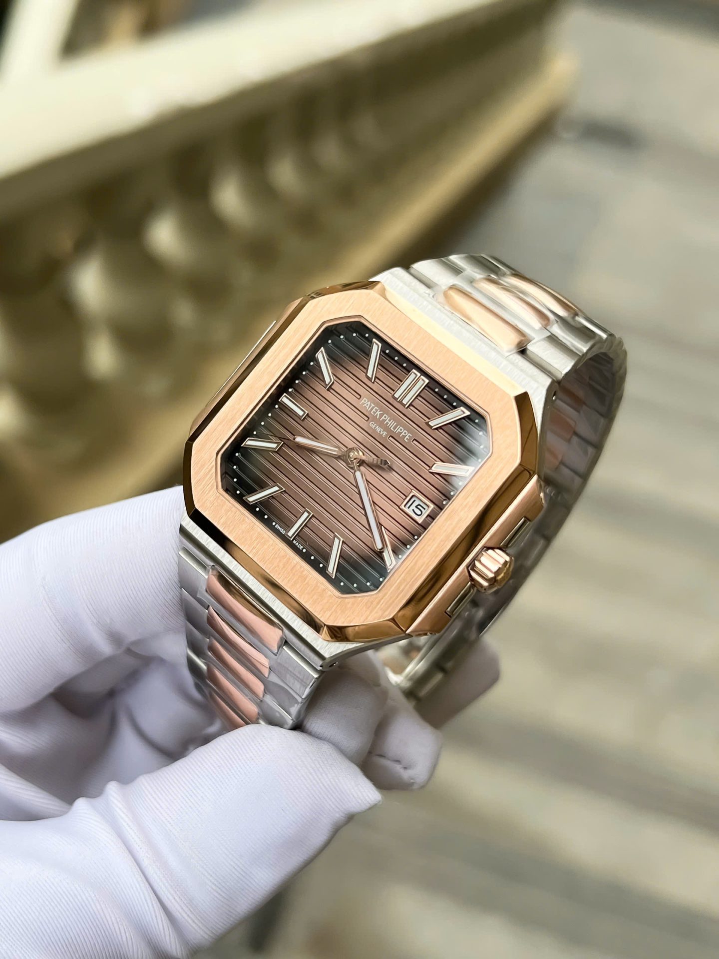 Patek Philippe Cubitus 5821 Demi Rose Gold Replica 11 Watch Dial Square Chocolate 45mm